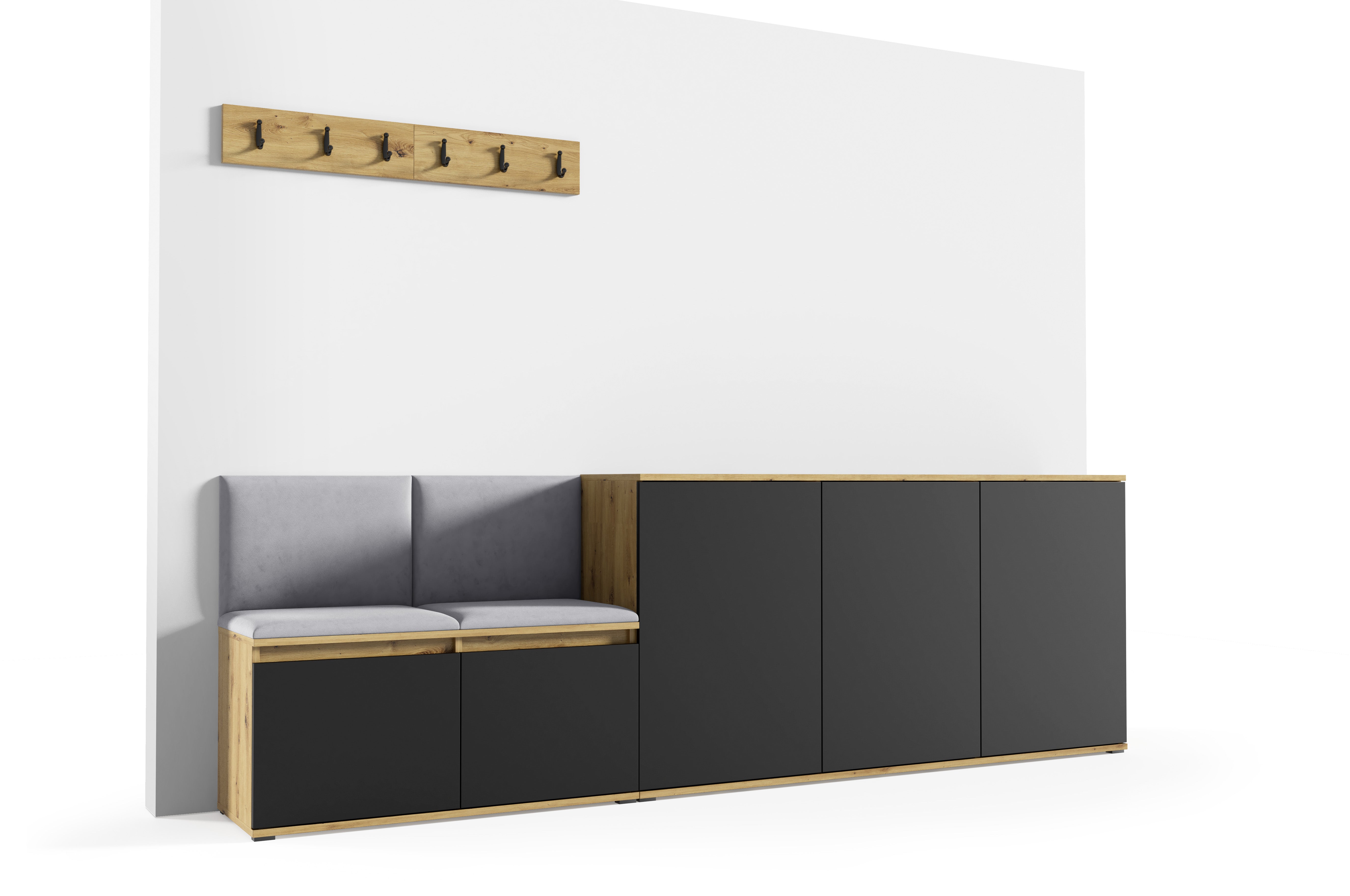 PK Emi 35 Hallway Wardrobe Aristan Oak\Black- Upholstered Panels in Various Colours