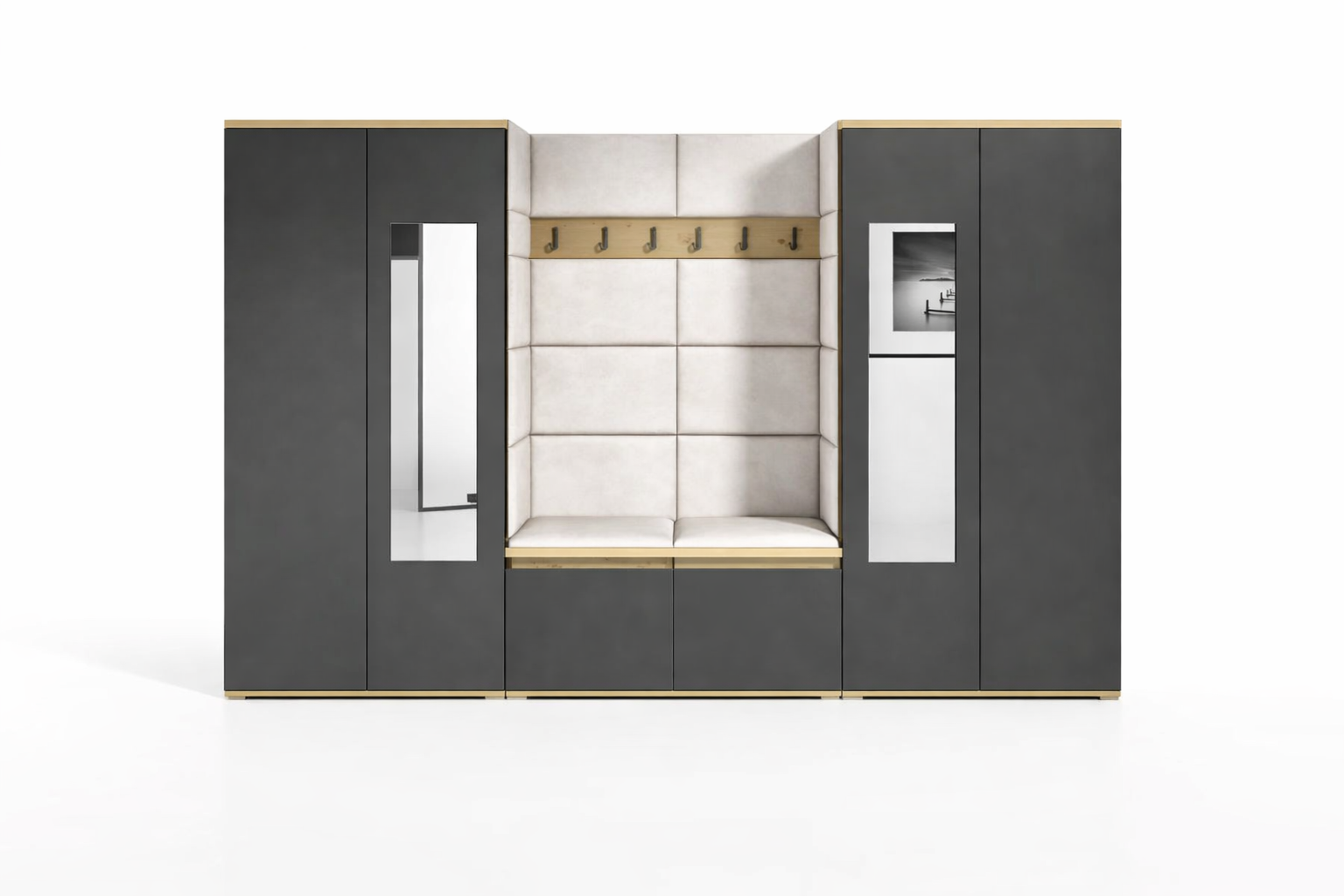 PK Flurgarderobe Emi 10 Artisan Eiche/Schwarz - Polsterpaneele in verschiedenen Farben