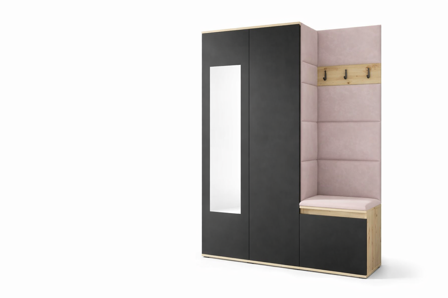 PK Emi 11 Flurgarderobe Artisan Eiche/Schwarz - Polsterpaneele in verschiedenen Farben