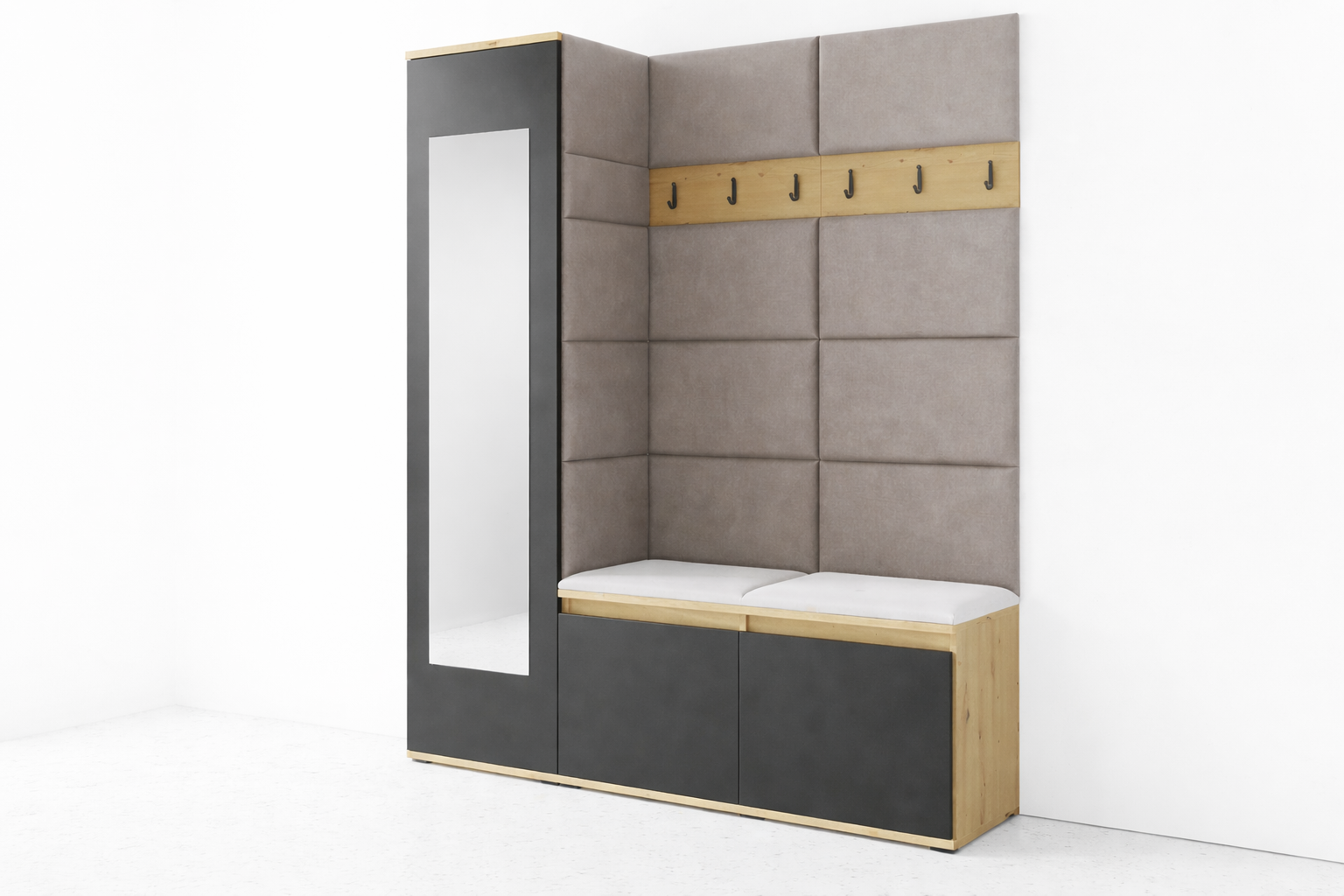 PK Emi 14 Hallway Wardrobe Artisan Oak / Black - Upholstered Panels in Various Colours