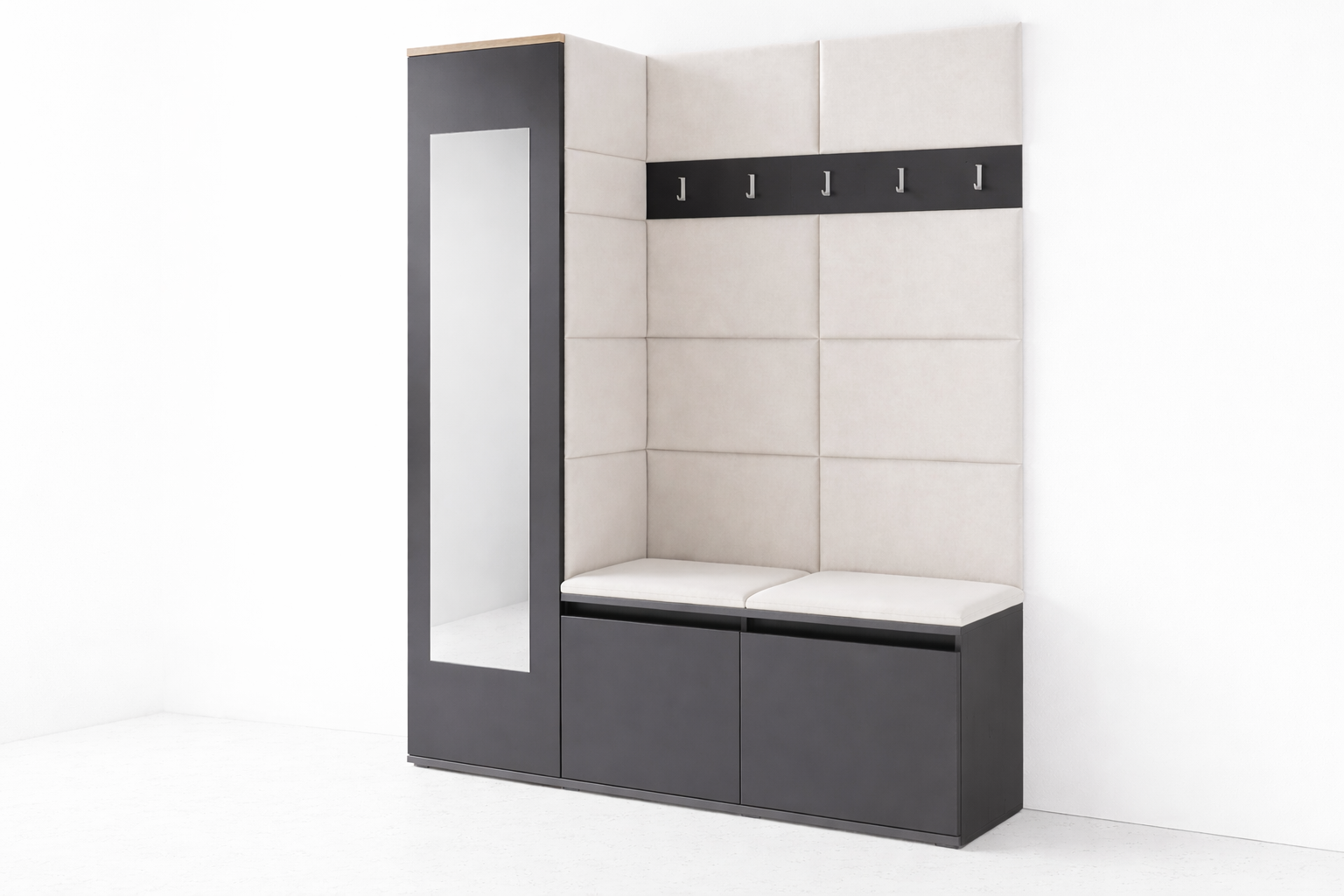 PK Emi 14 Hallway Wardrobe Graphite - Upholstered Panels in Various Colours
