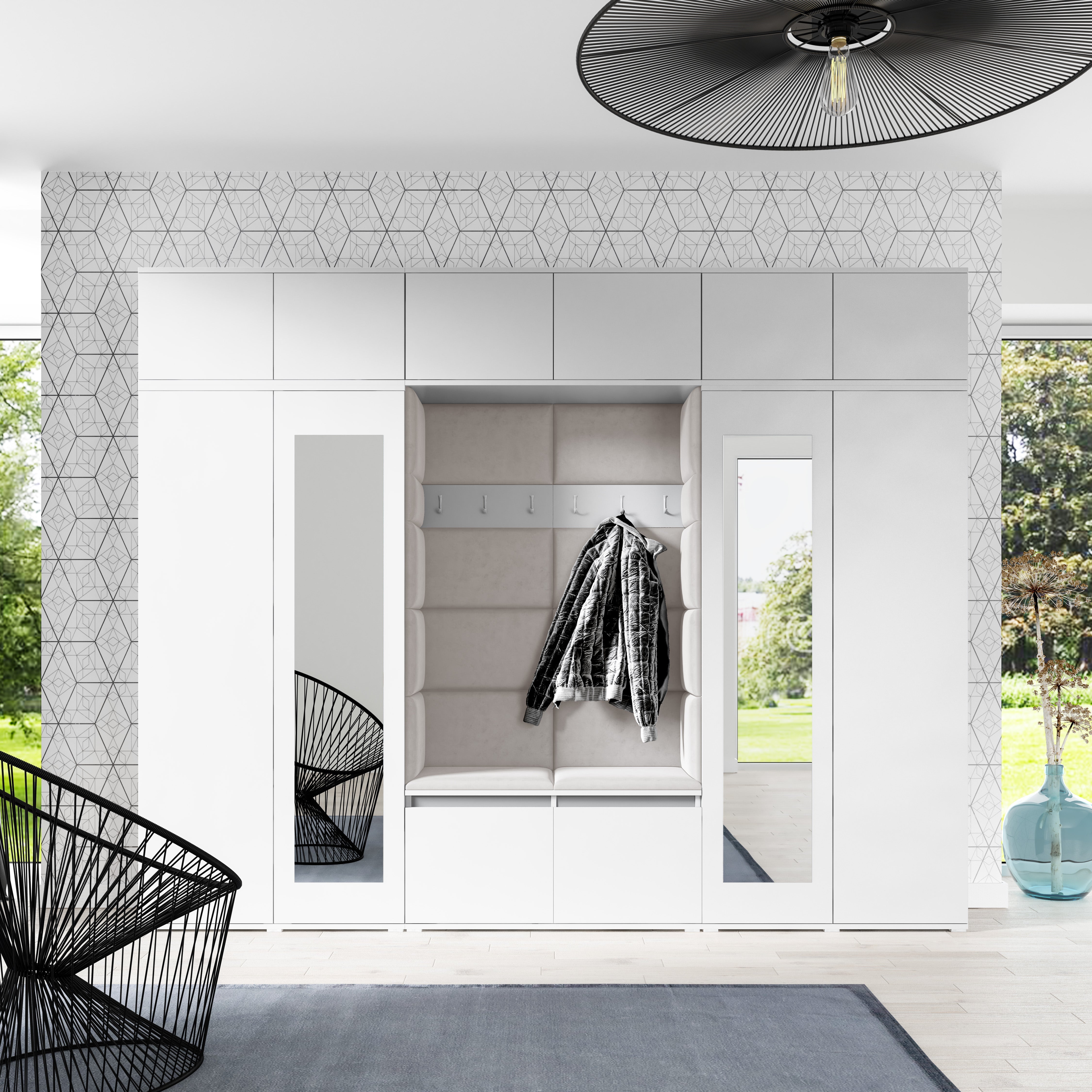 PK Emi 17 Hallway Wardrobe White - Upholstered Panels in Various Colours