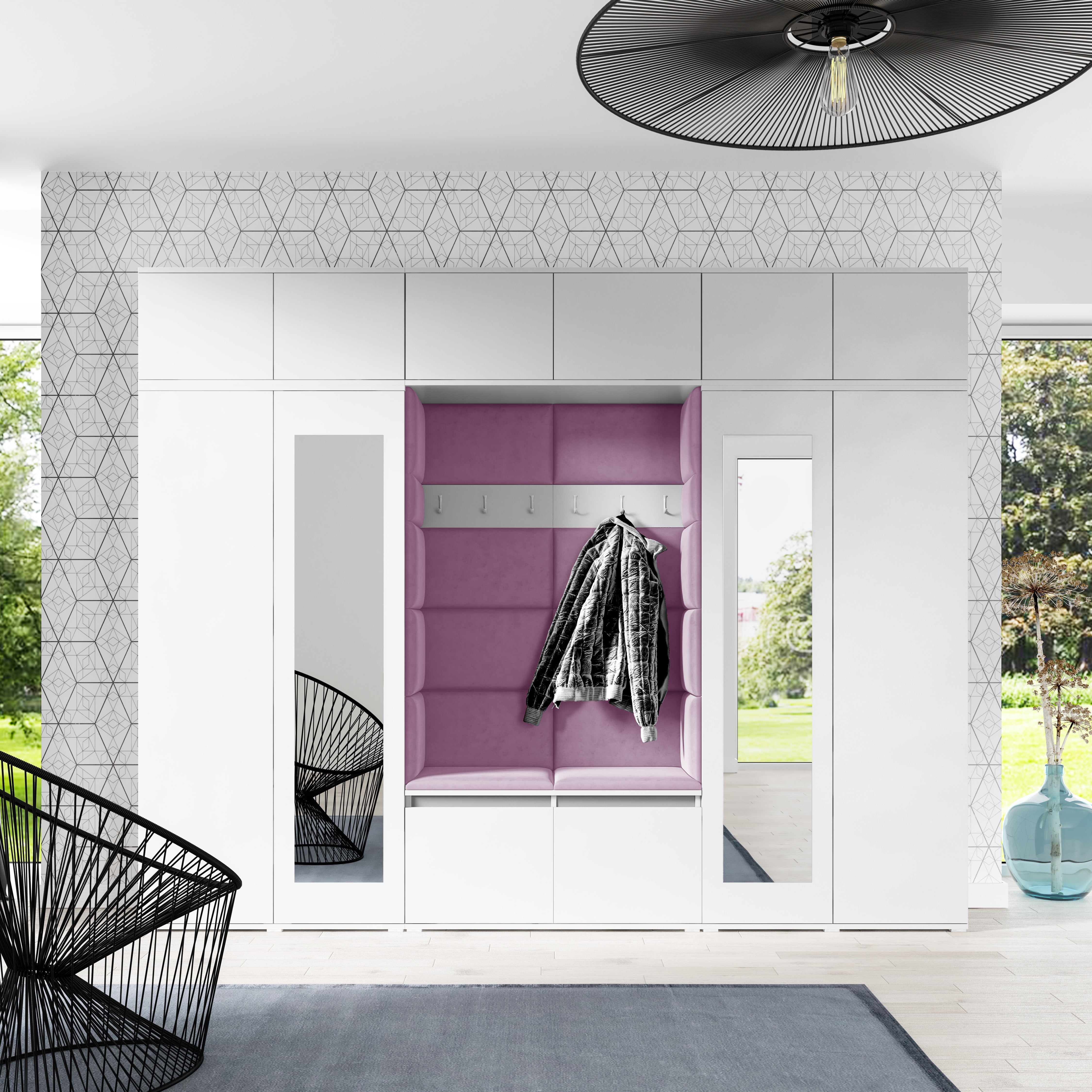 PK Emi 17 Hallway Wardrobe White - Upholstered Panels in Various Colours