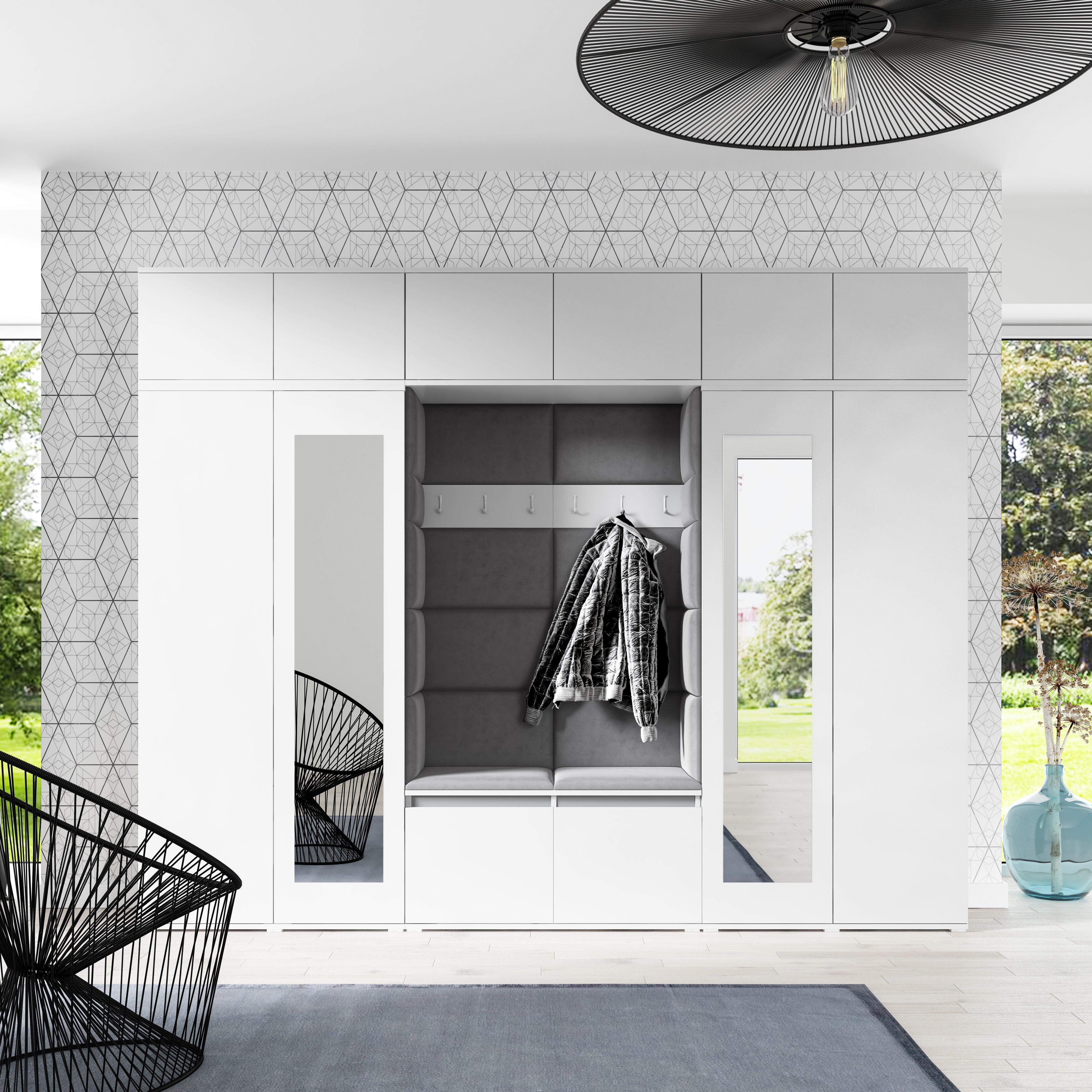 PK Emi 17 Hallway Wardrobe White - Upholstered Panels in Various Colours