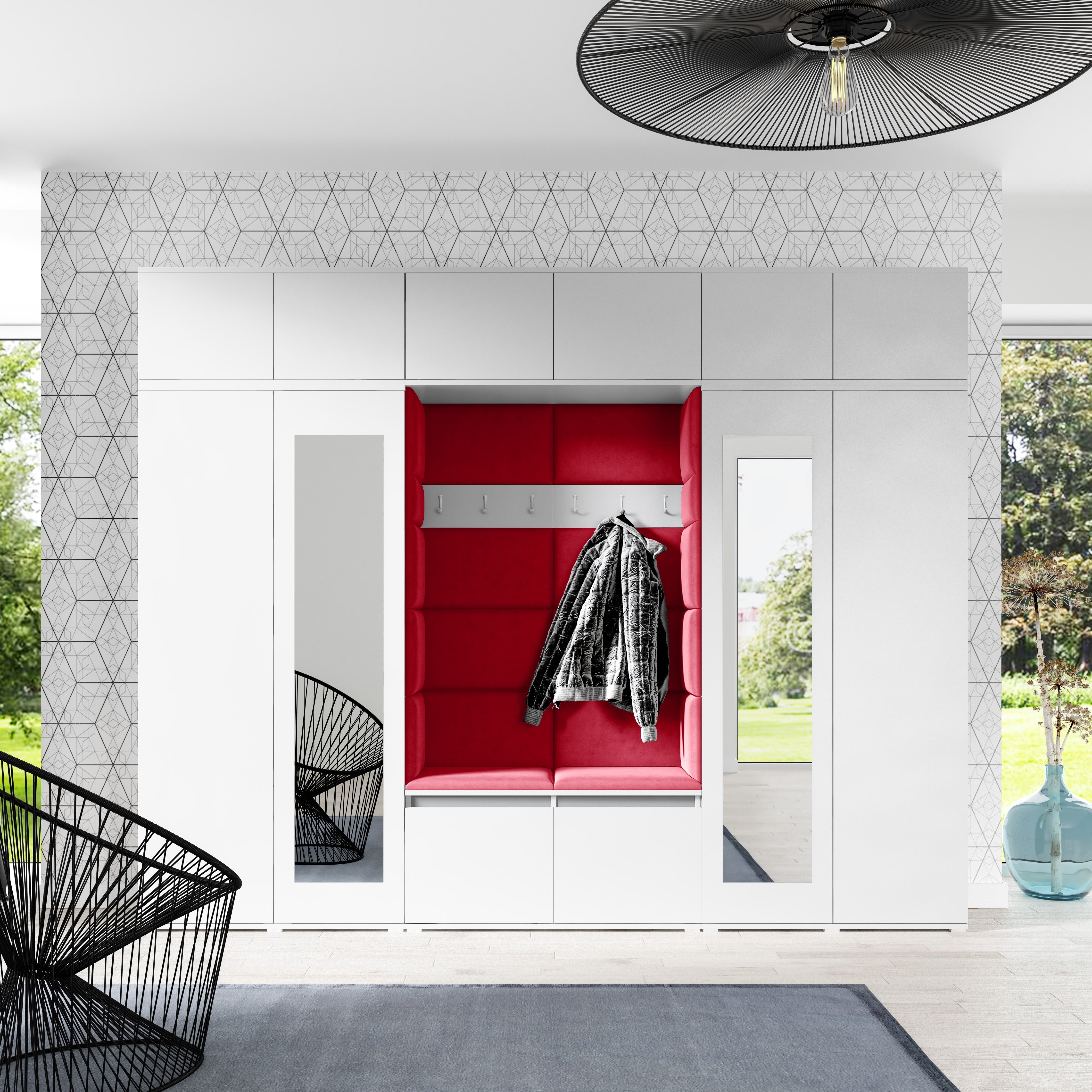 PK Emi 17 Hallway Wardrobe White - Upholstered Panels in Various Colours