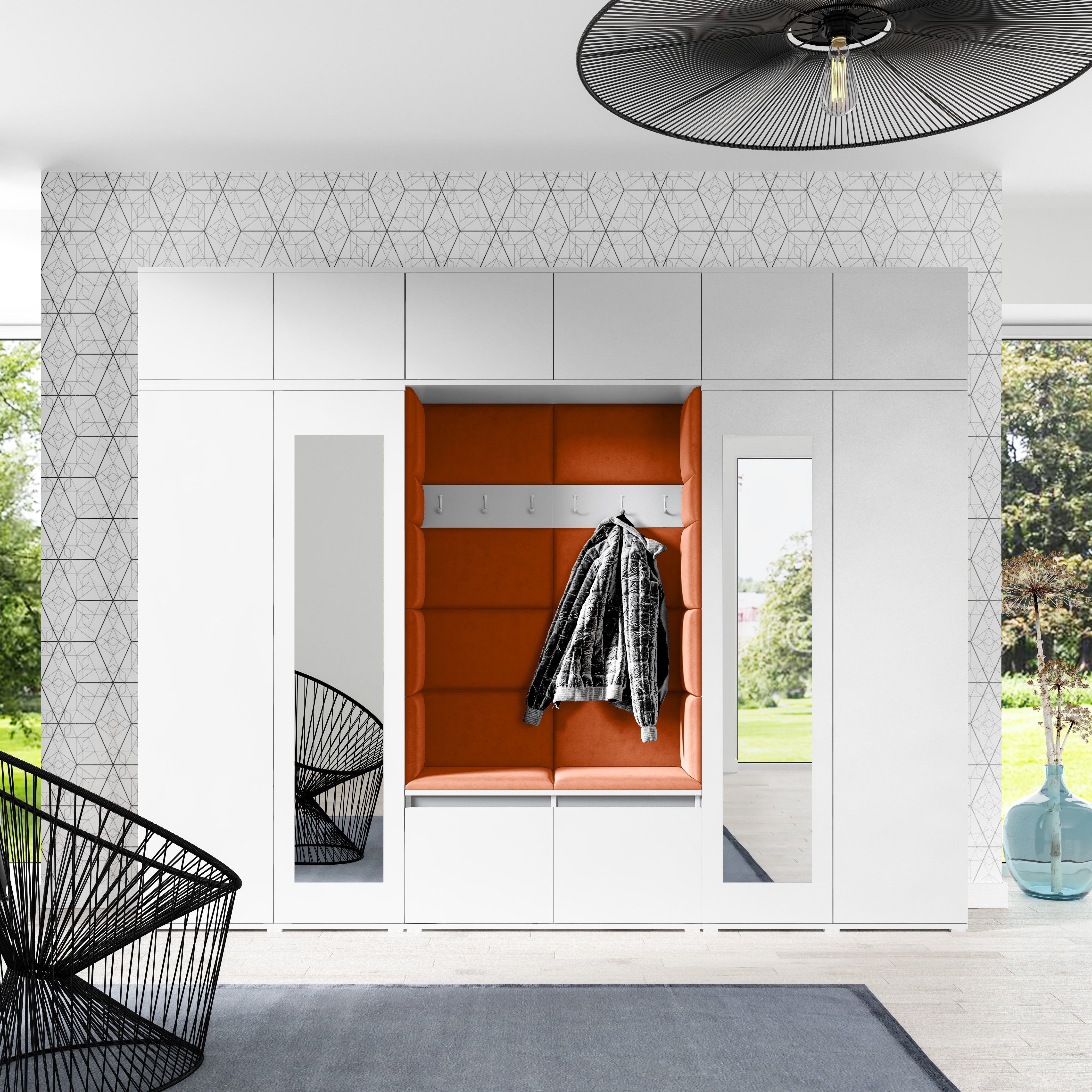 PK Emi 17 Hallway Wardrobe White - Upholstered Panels in Various Colours