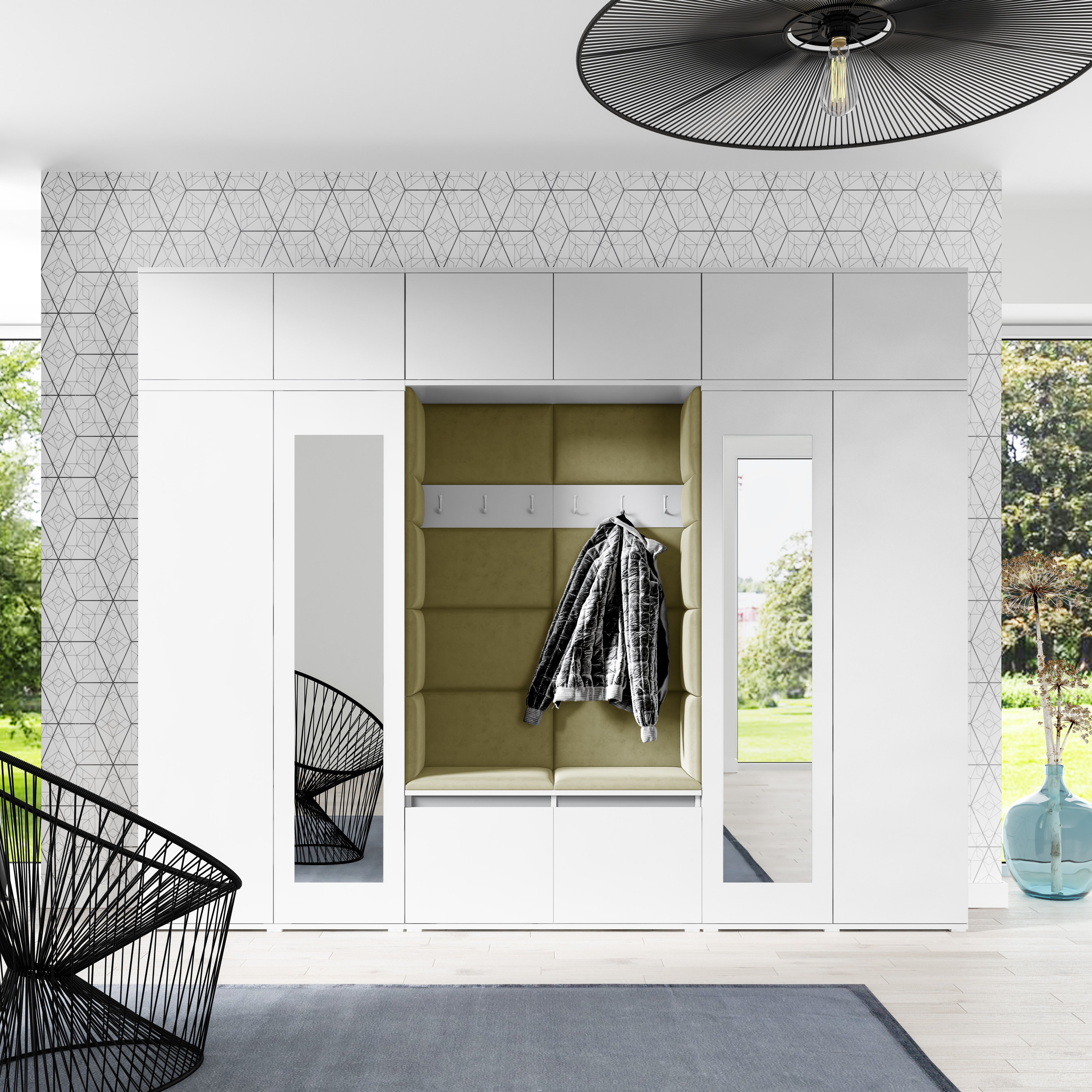PK Emi 17 Hallway Wardrobe White - Upholstered Panels in Various Colours