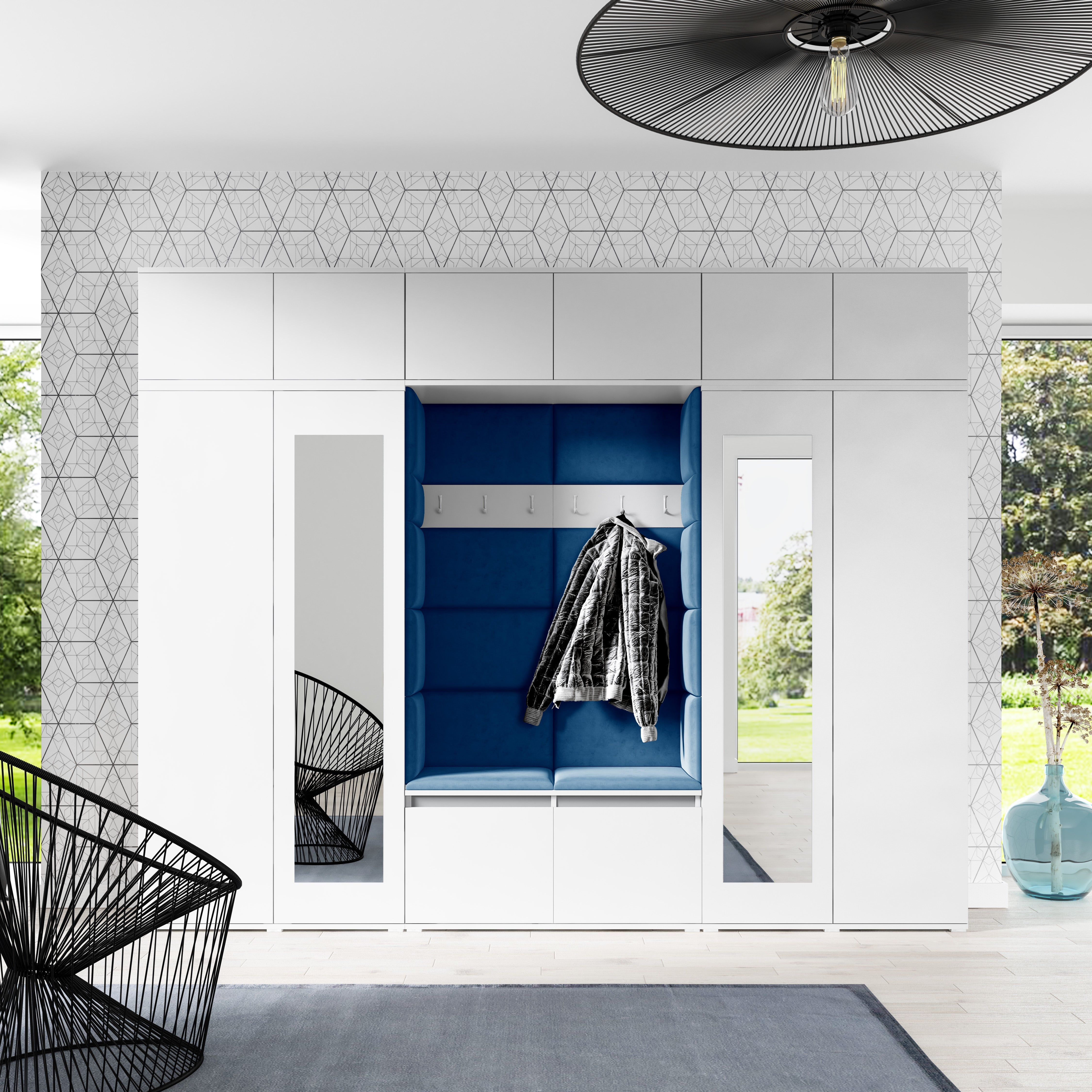 PK Emi 17 Hallway Wardrobe White - Upholstered Panels in Various Colours