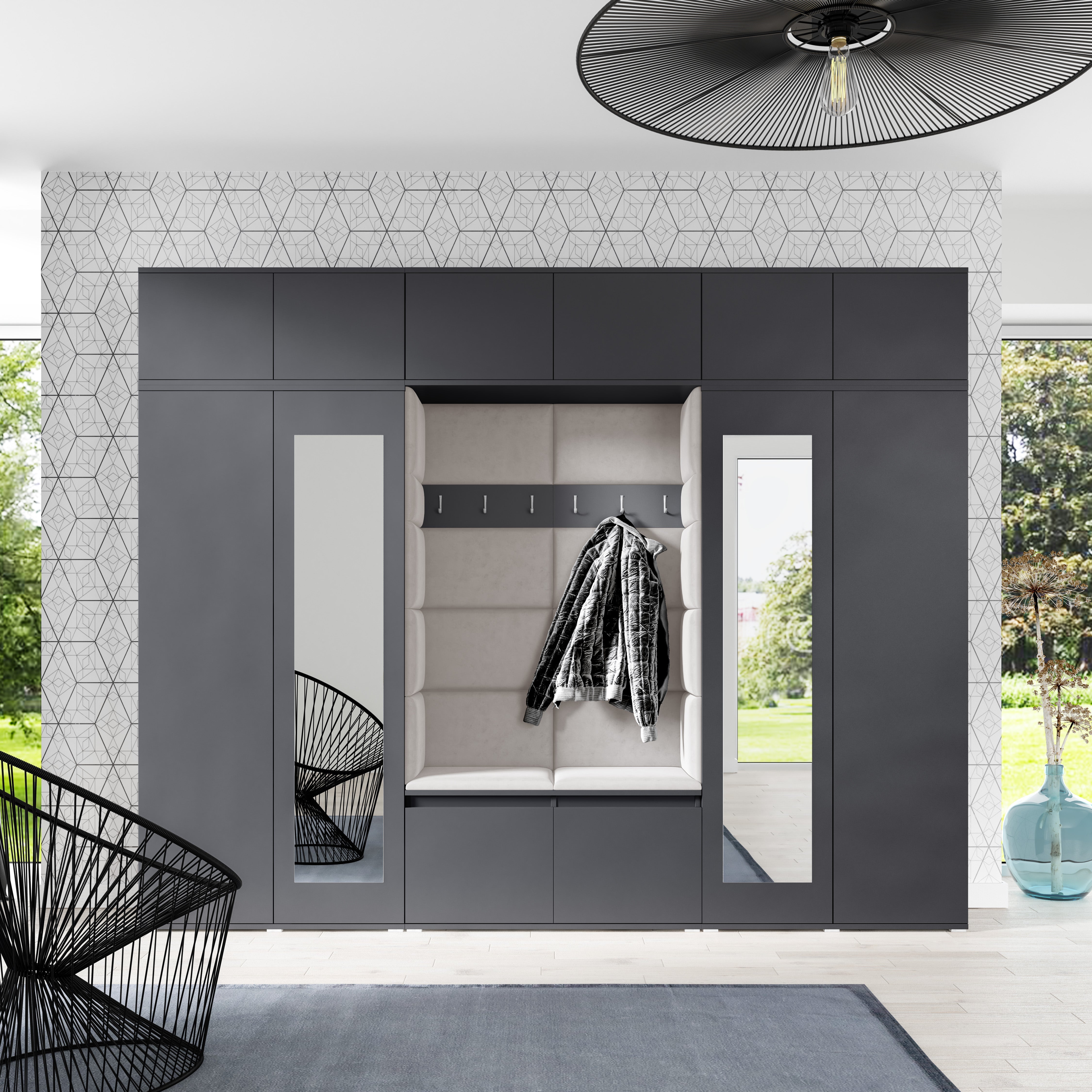 PK Emi 17 Hallway Wardrobe Graphite- Upholstered Panels in Various Colours