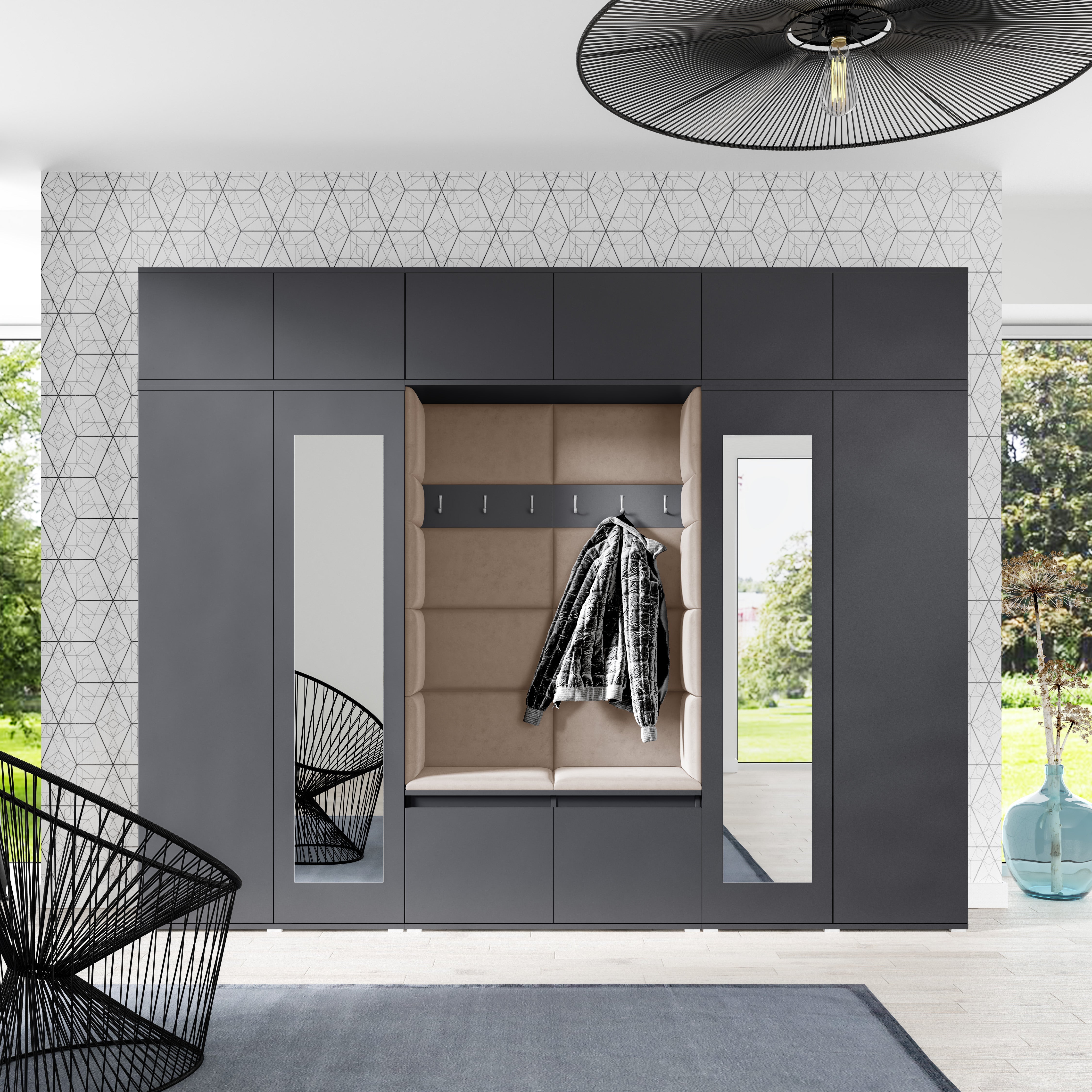 PK Emi 17 Flurschrank Graphit - Gepolsterte Paneele in verschiedenen Farben