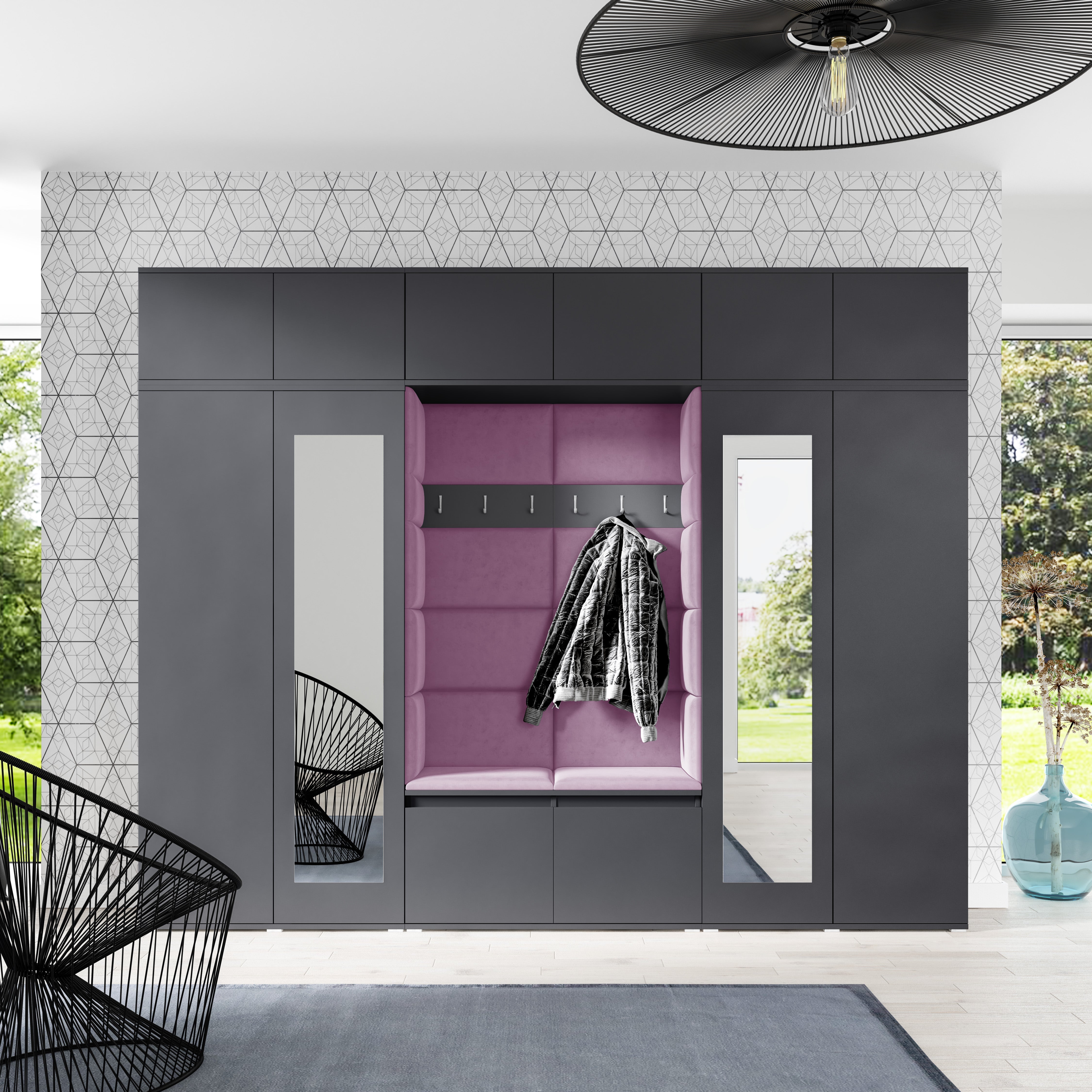 PK Emi 17 Flurschrank Graphit - Gepolsterte Paneele in verschiedenen Farben