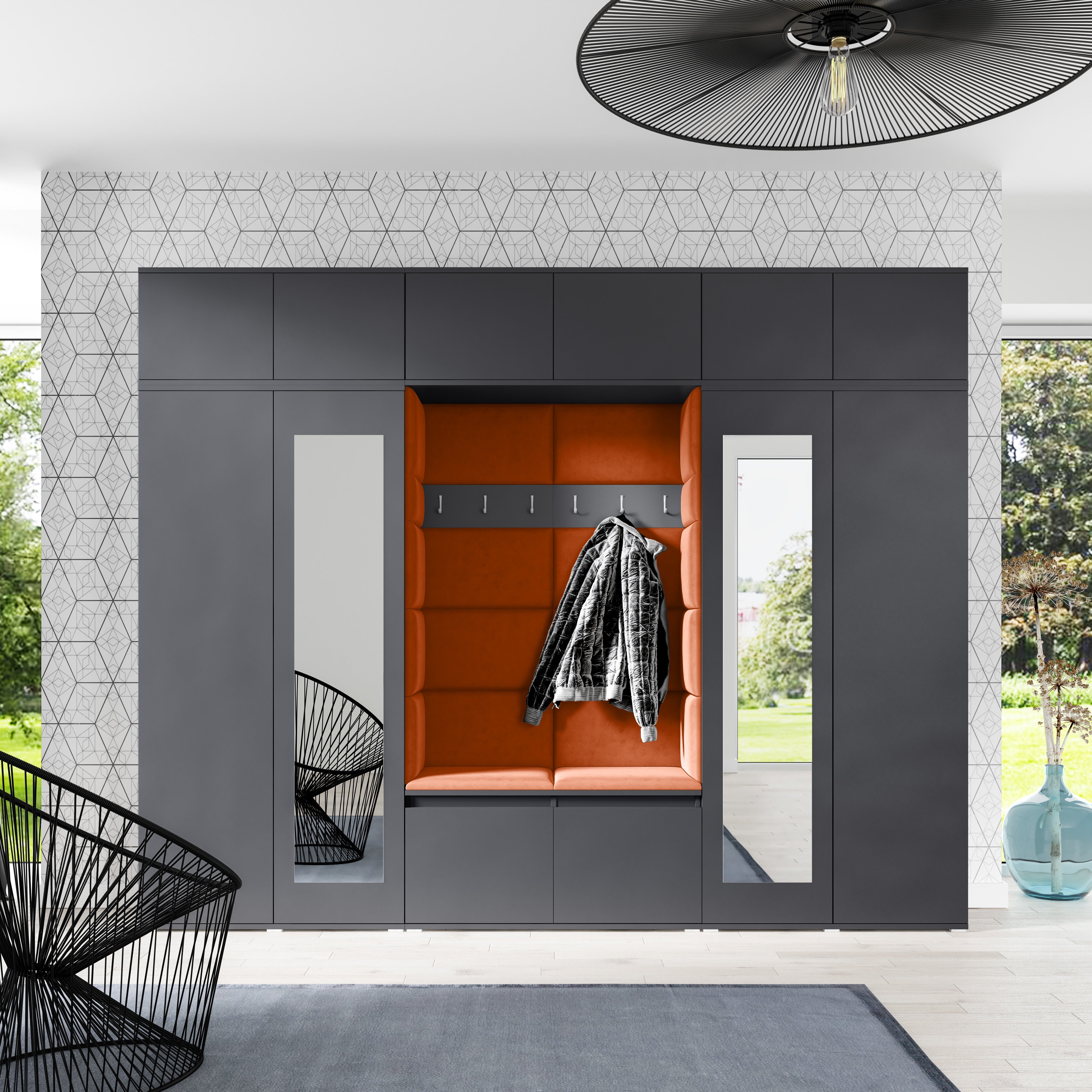 PK Emi 17 Flurschrank Graphit - Gepolsterte Paneele in verschiedenen Farben