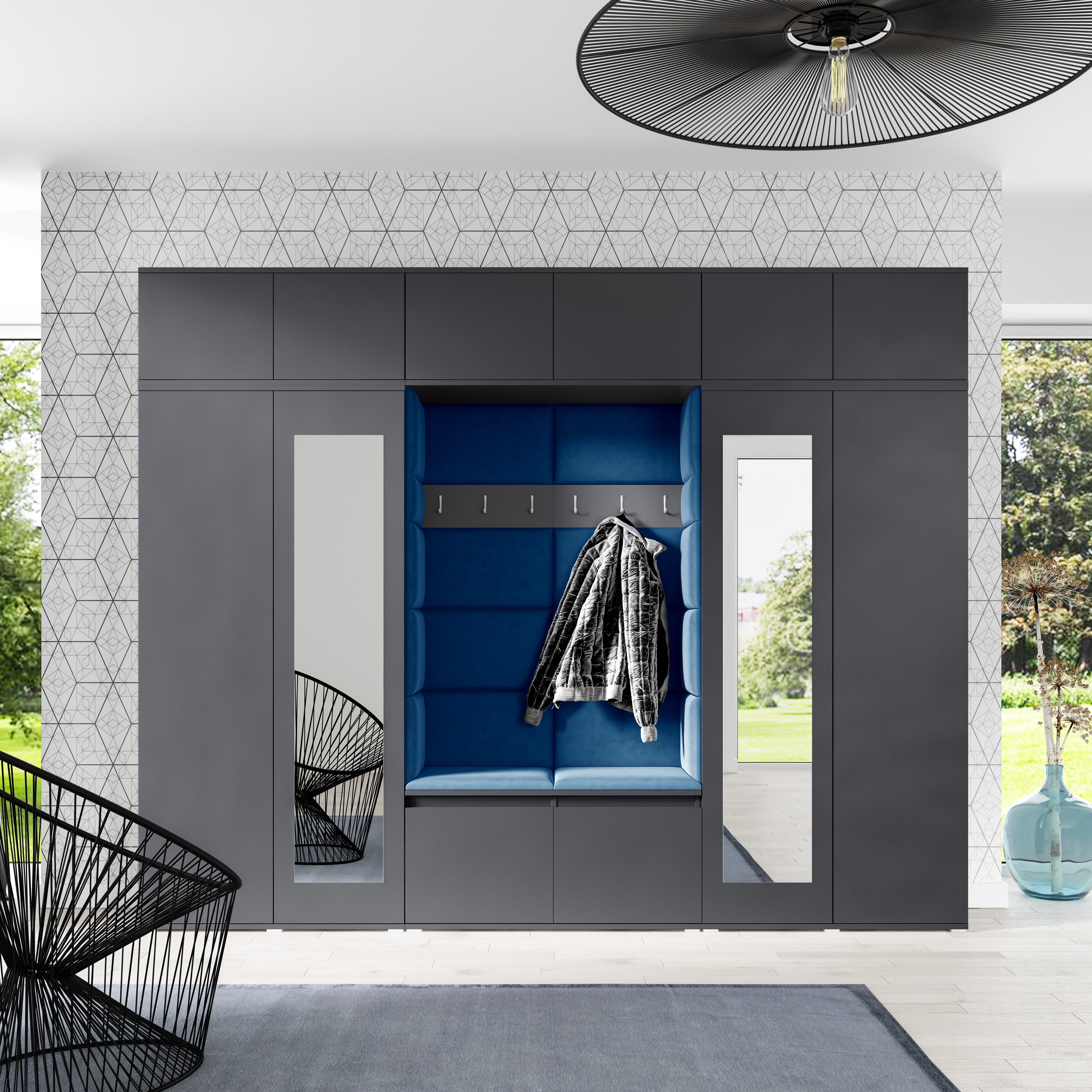 PK Emi 17 Flurschrank Graphit - Gepolsterte Paneele in verschiedenen Farben