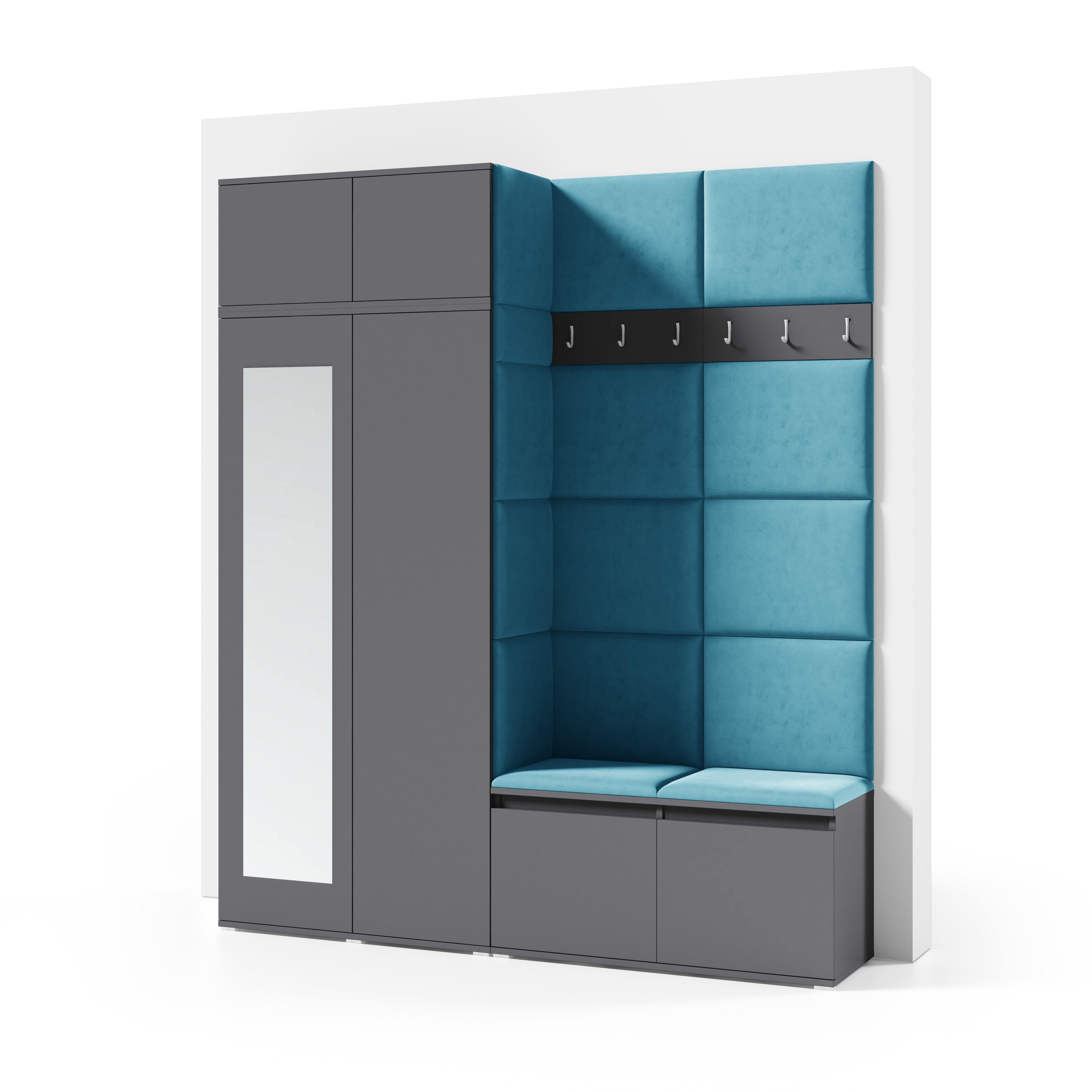 PK Emi 19 Hallway Wardrobe Artisan Oak / Black  - Upholstered Panels in Various Colours