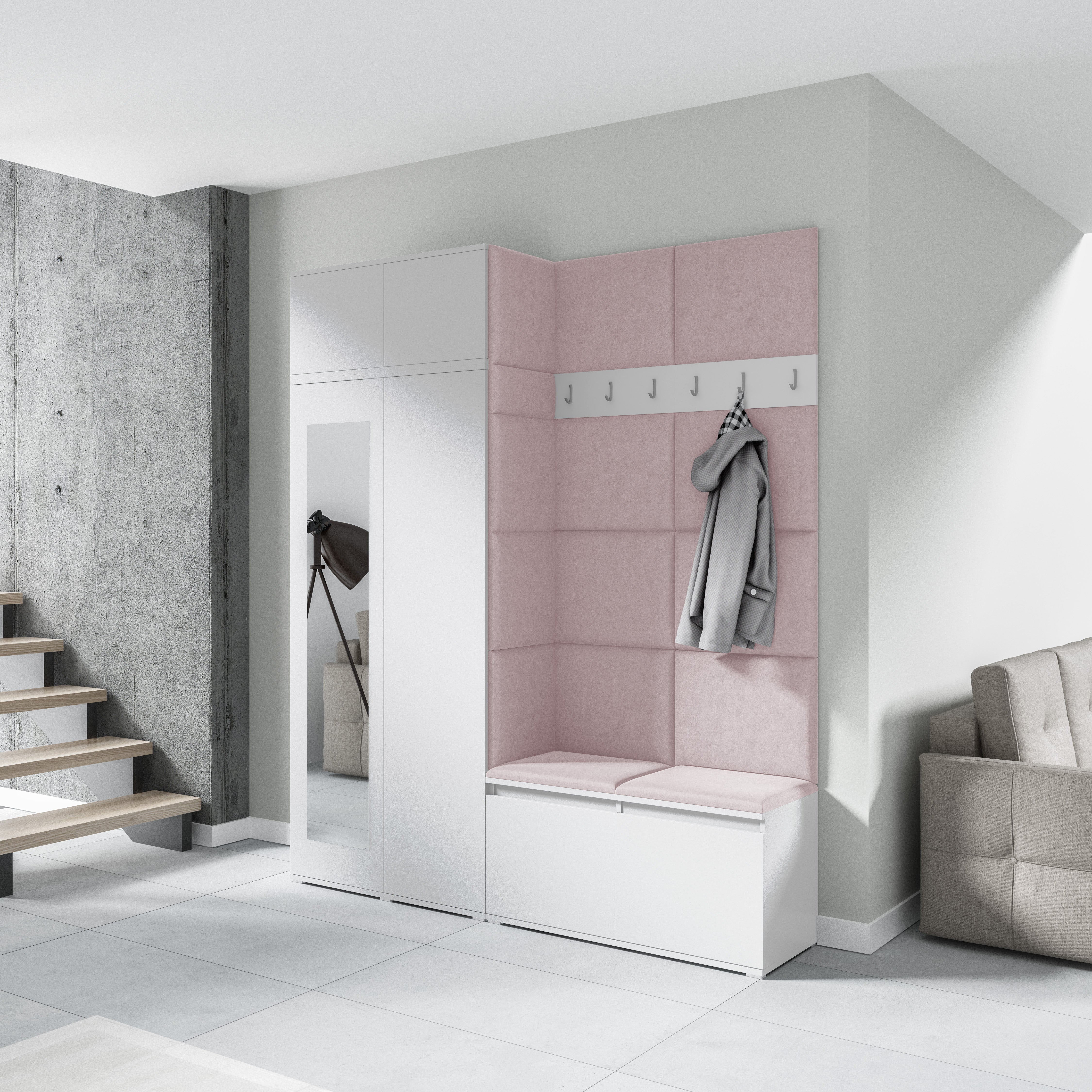 PK Emi 19 Hallway Wardrobe White - Upholstered Panels in Various Colours