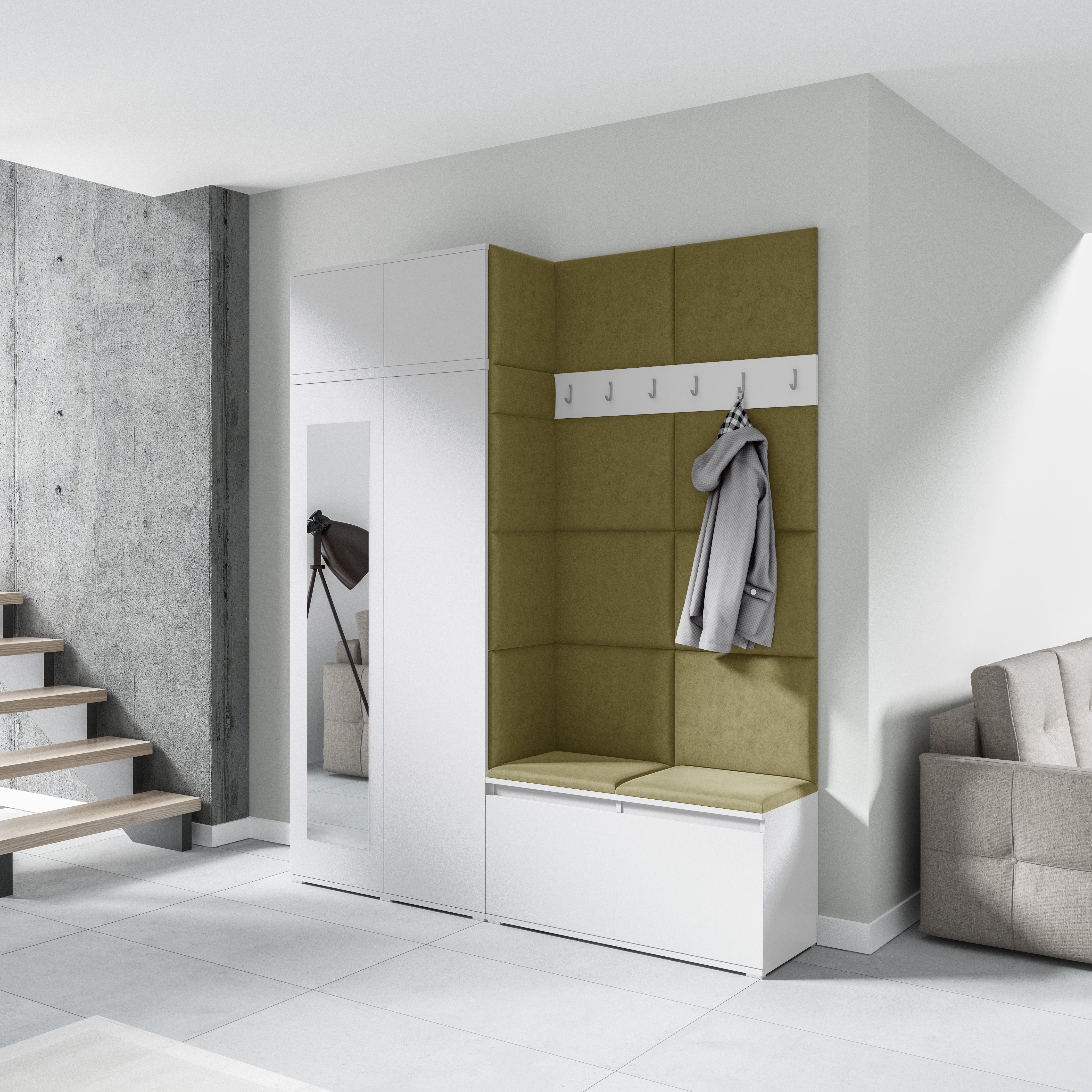 PK Emi 19 Hallway Wardrobe White - Upholstered Panels in Various Colours