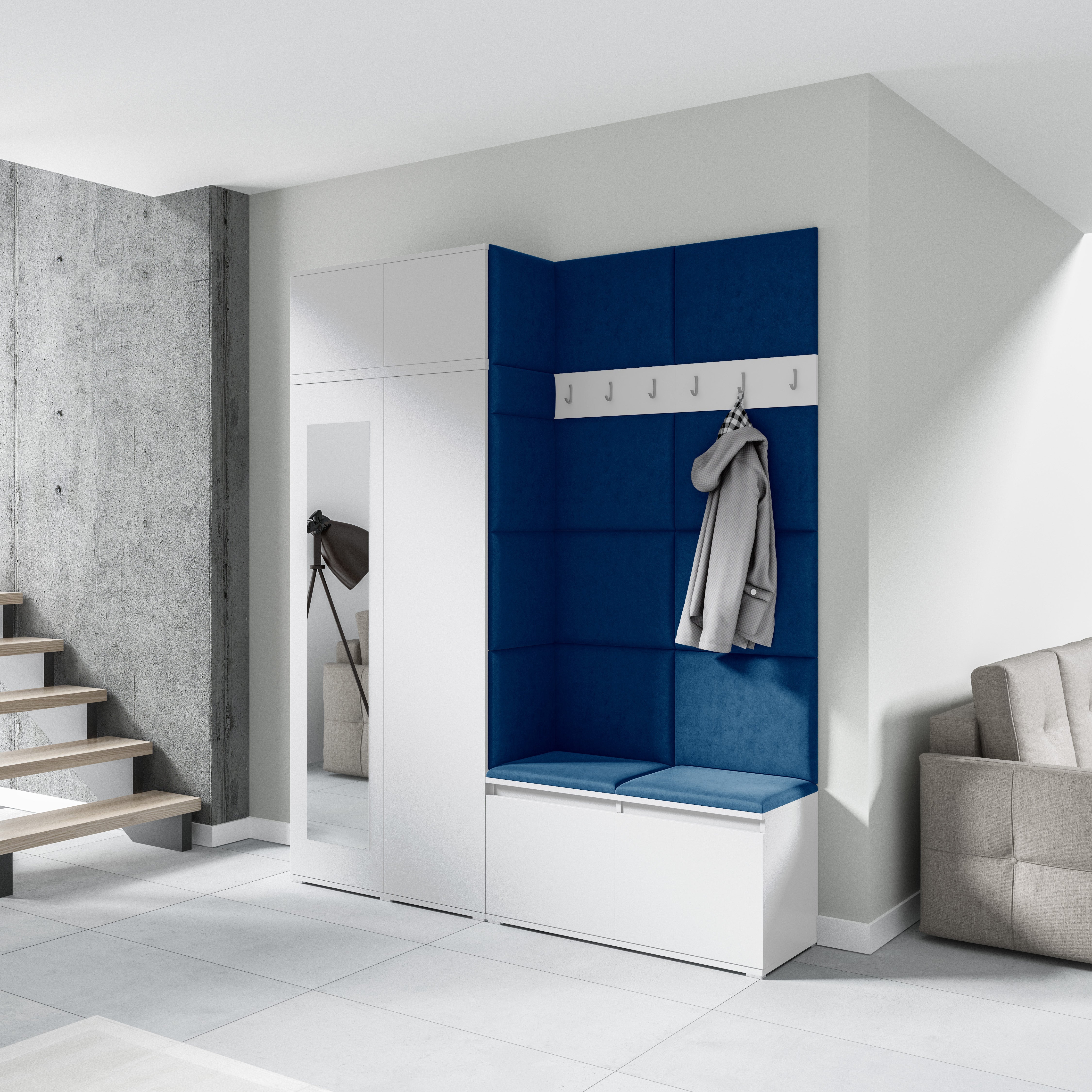 PK Emi 19 Hallway Wardrobe White - Upholstered Panels in Various Colours