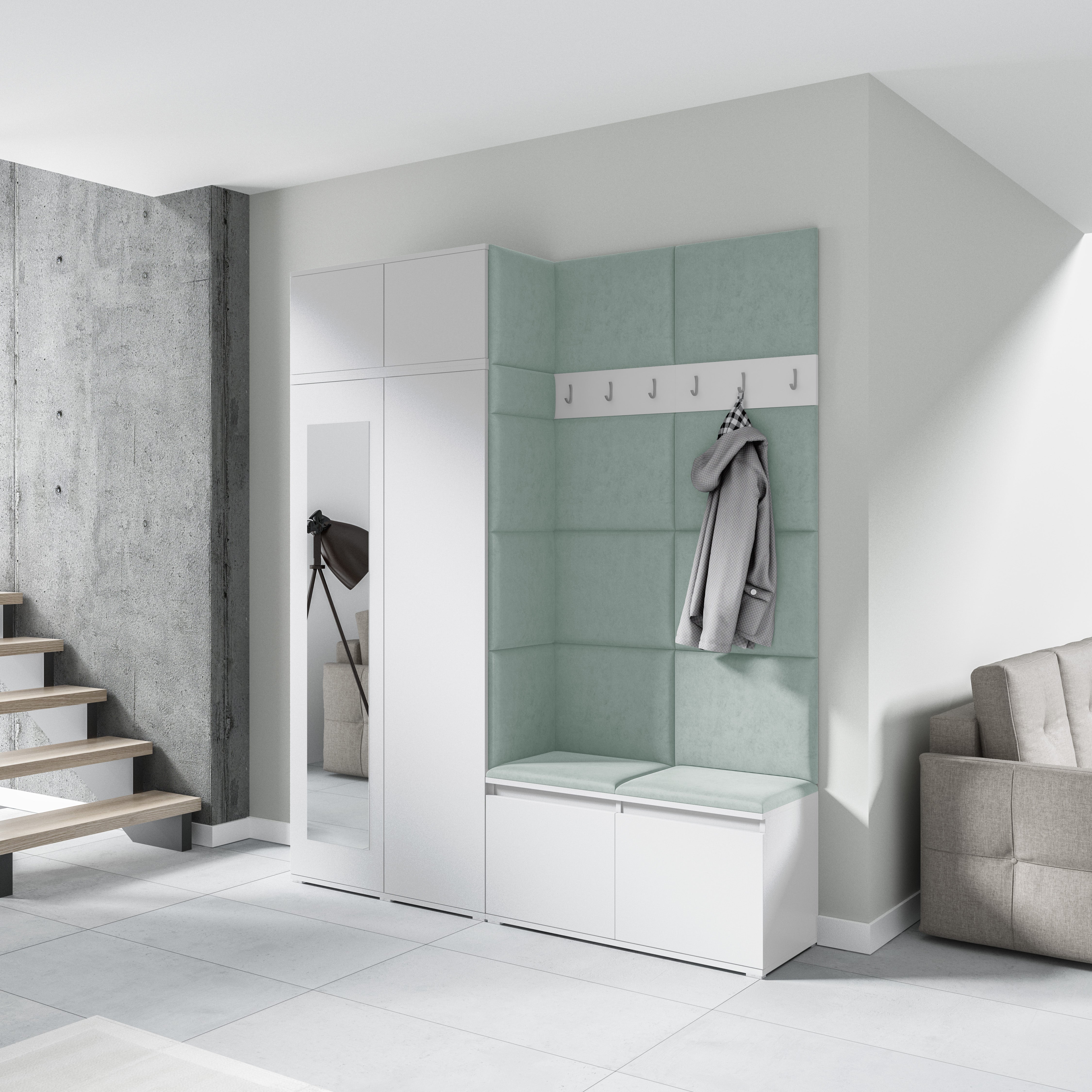 PK Emi 19 Hallway Wardrobe White - Upholstered Panels in Various Colours