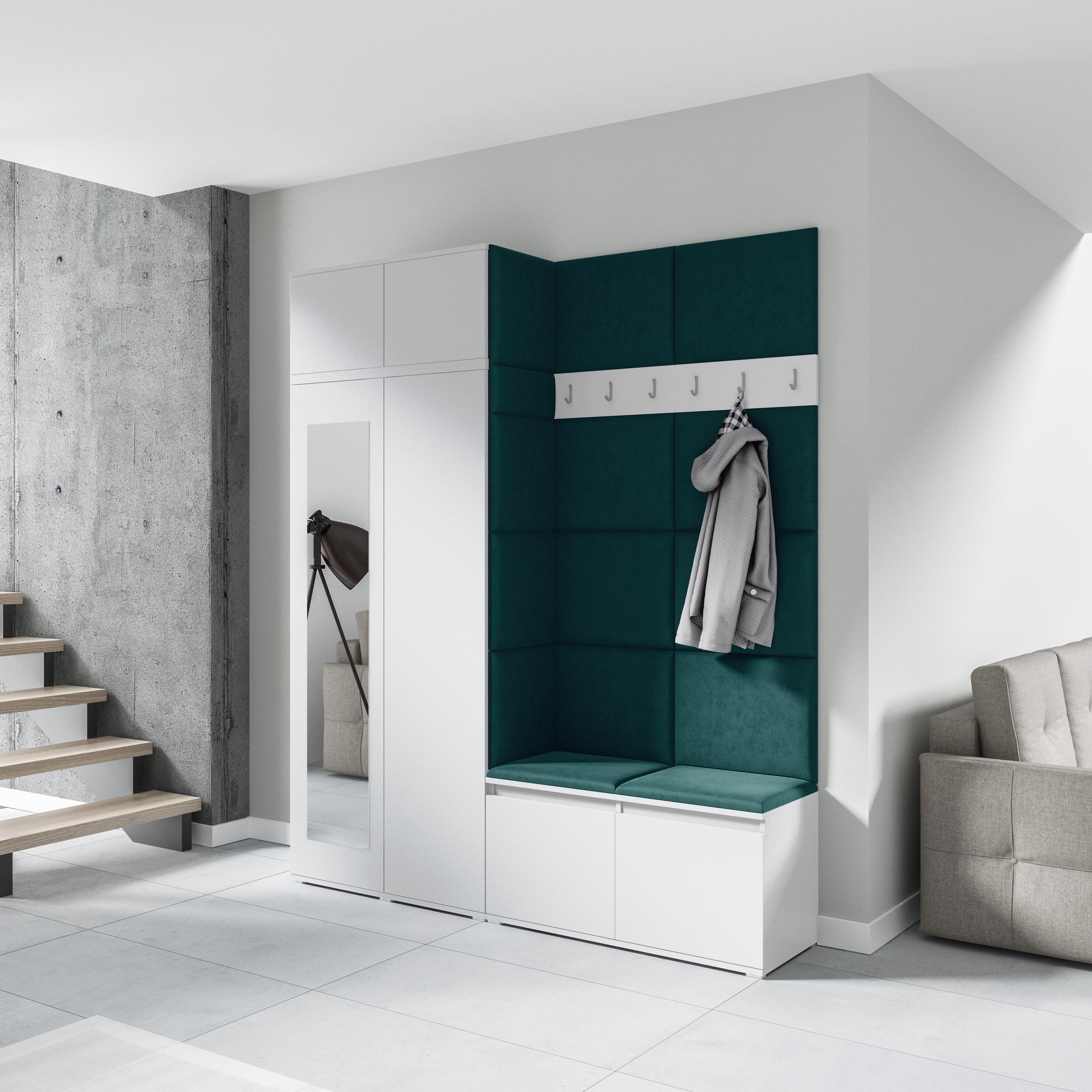 PK Emi 19 Hallway Wardrobe White - Upholstered Panels in Various Colours