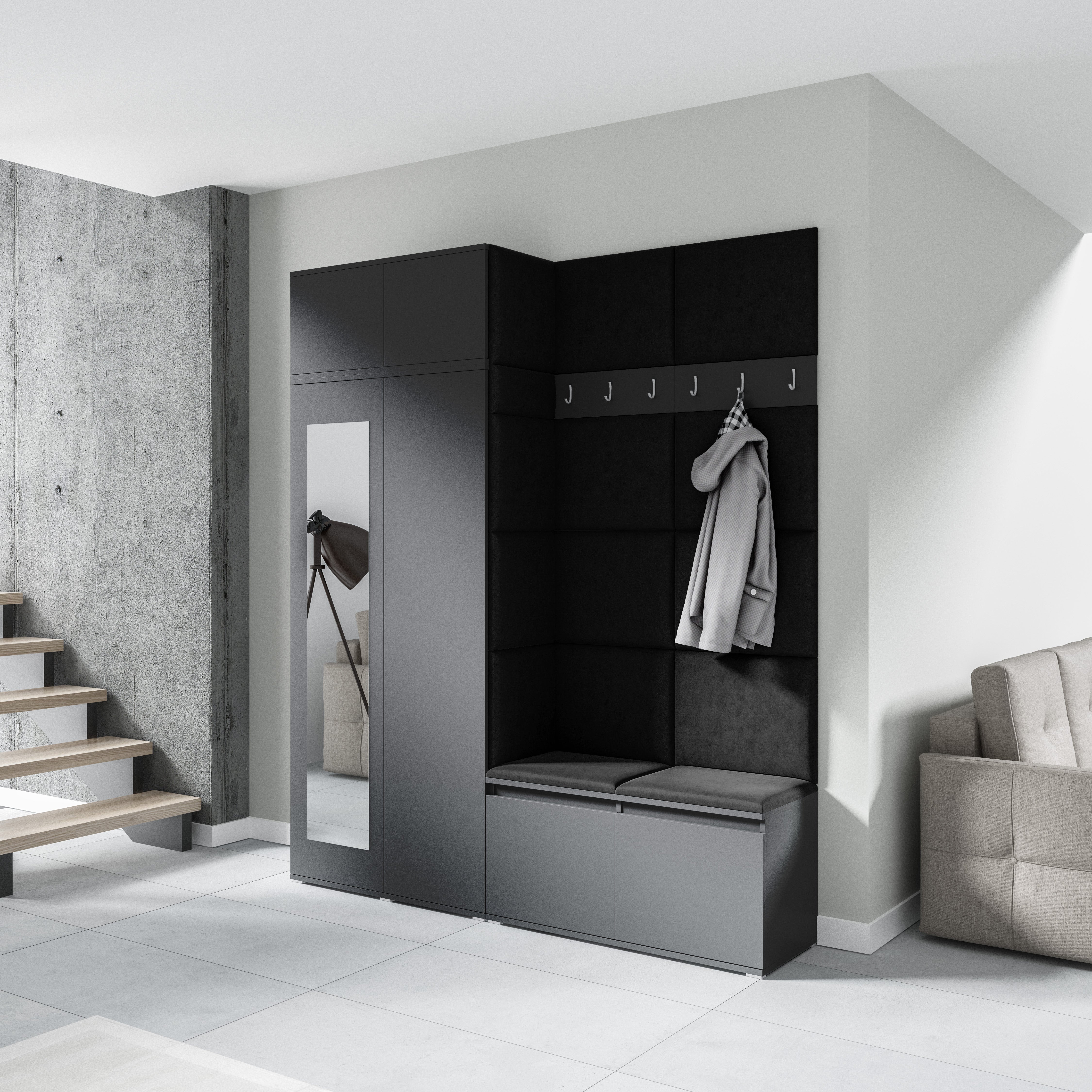 PK Emi 19 Flurschrank Graphit - Gepolsterte Paneele in verschiedenen Farben