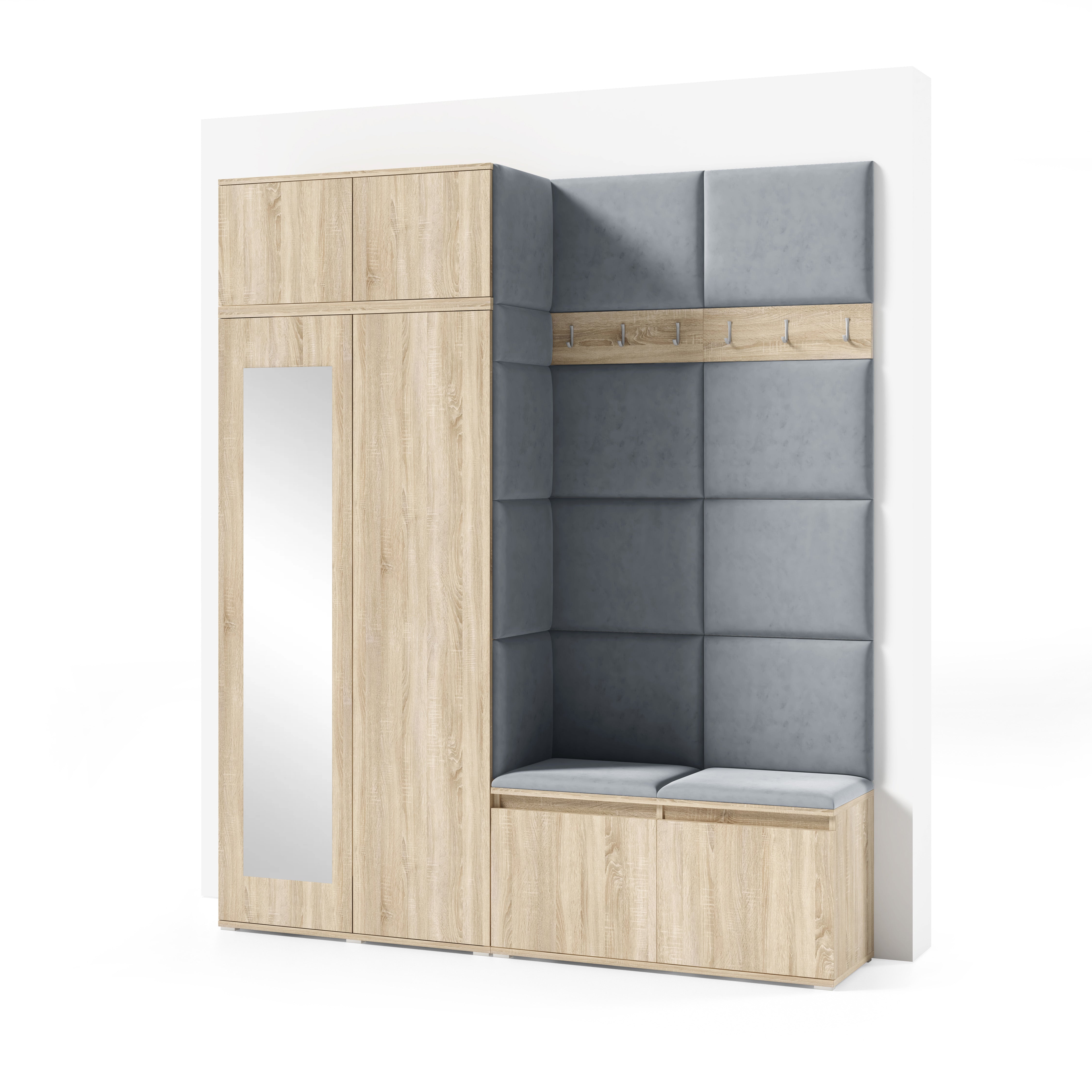 PK Emi 19 Flurschrank Sonoma Oak - Gepolsterte Paneele in verschiedenen Farben