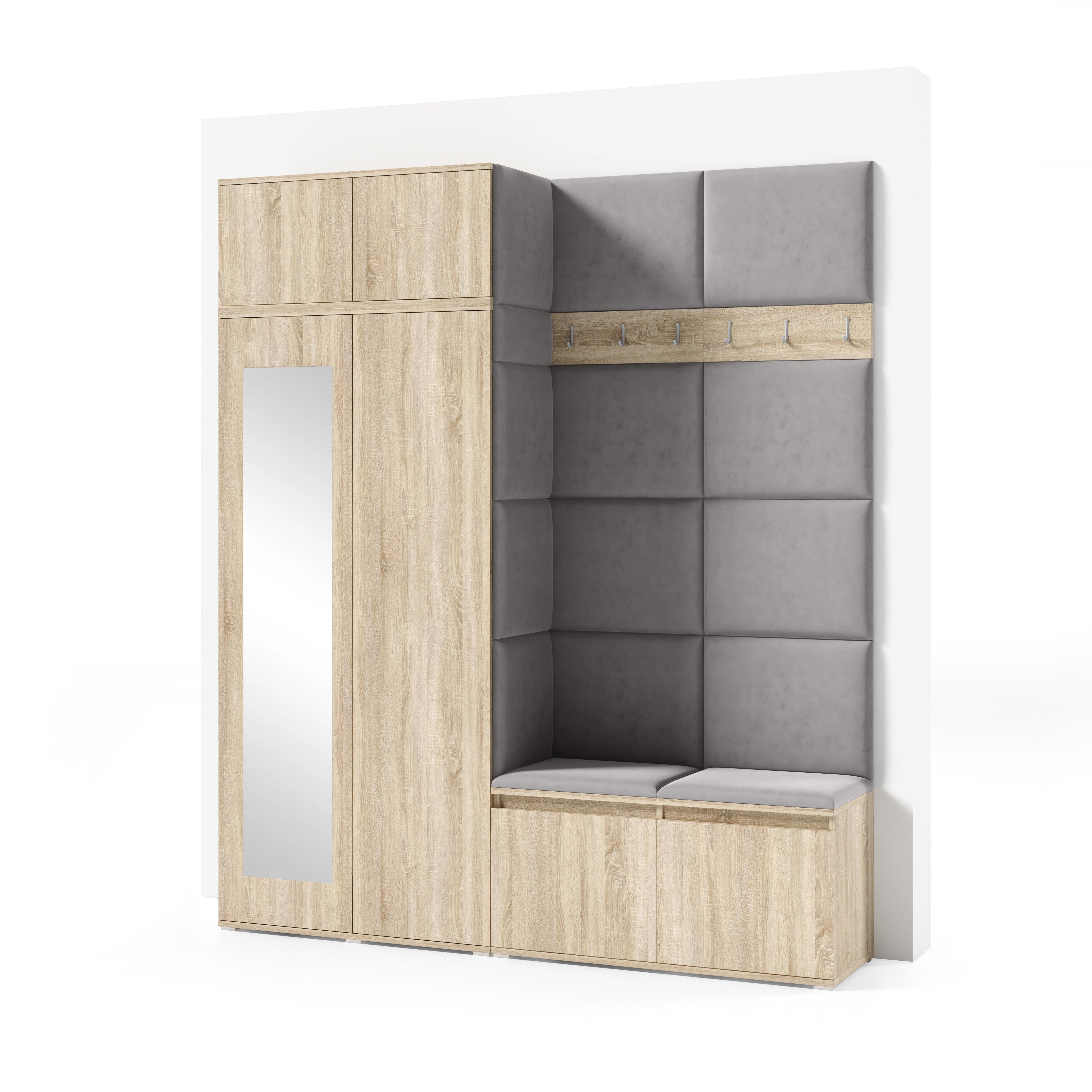 PK Emi 19 Flurschrank Sonoma Oak - Gepolsterte Paneele in verschiedenen Farben