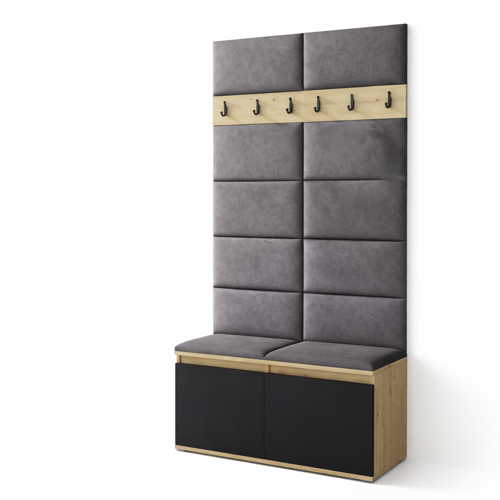 PK Emi 1 Hallway Wardrobe Artisan Oak / Black -Upholstered Panels in Various Colours
