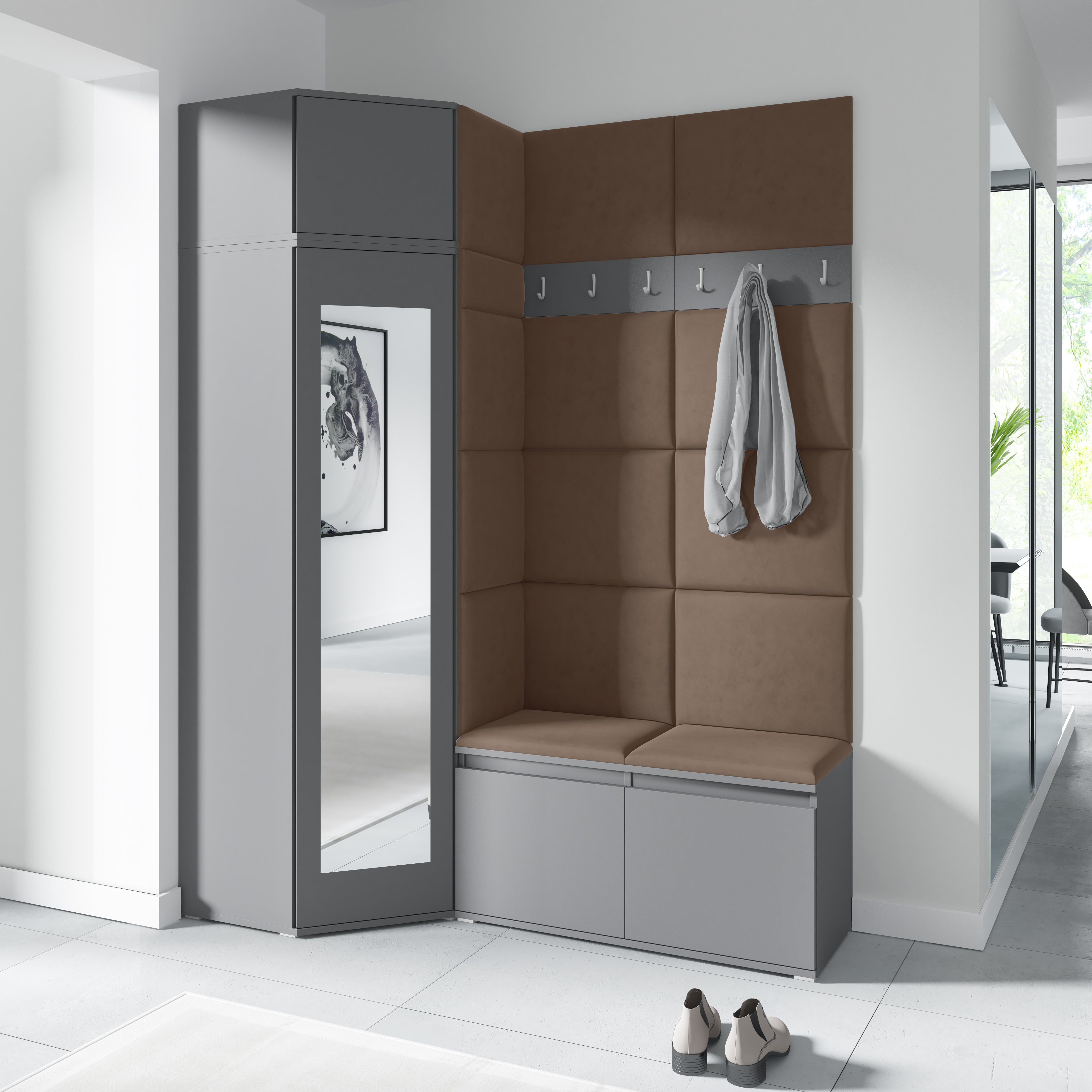 PK Emi 37 Hallway Wardrobe Graphite - Upholstered Panels in Various Colours