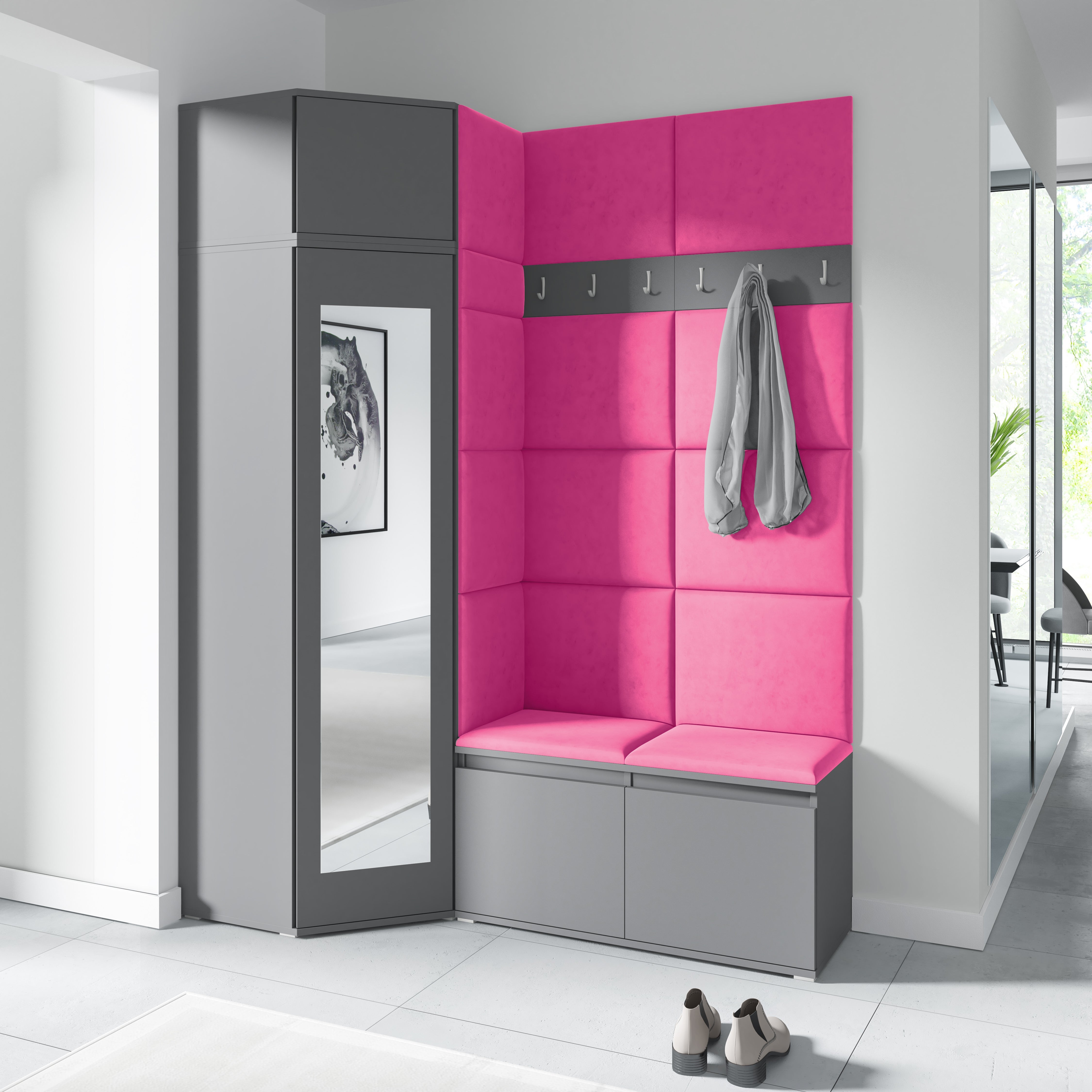 PK Emi 37 Hallway Wardrobe Graphite - Upholstered Panels in Various Colours