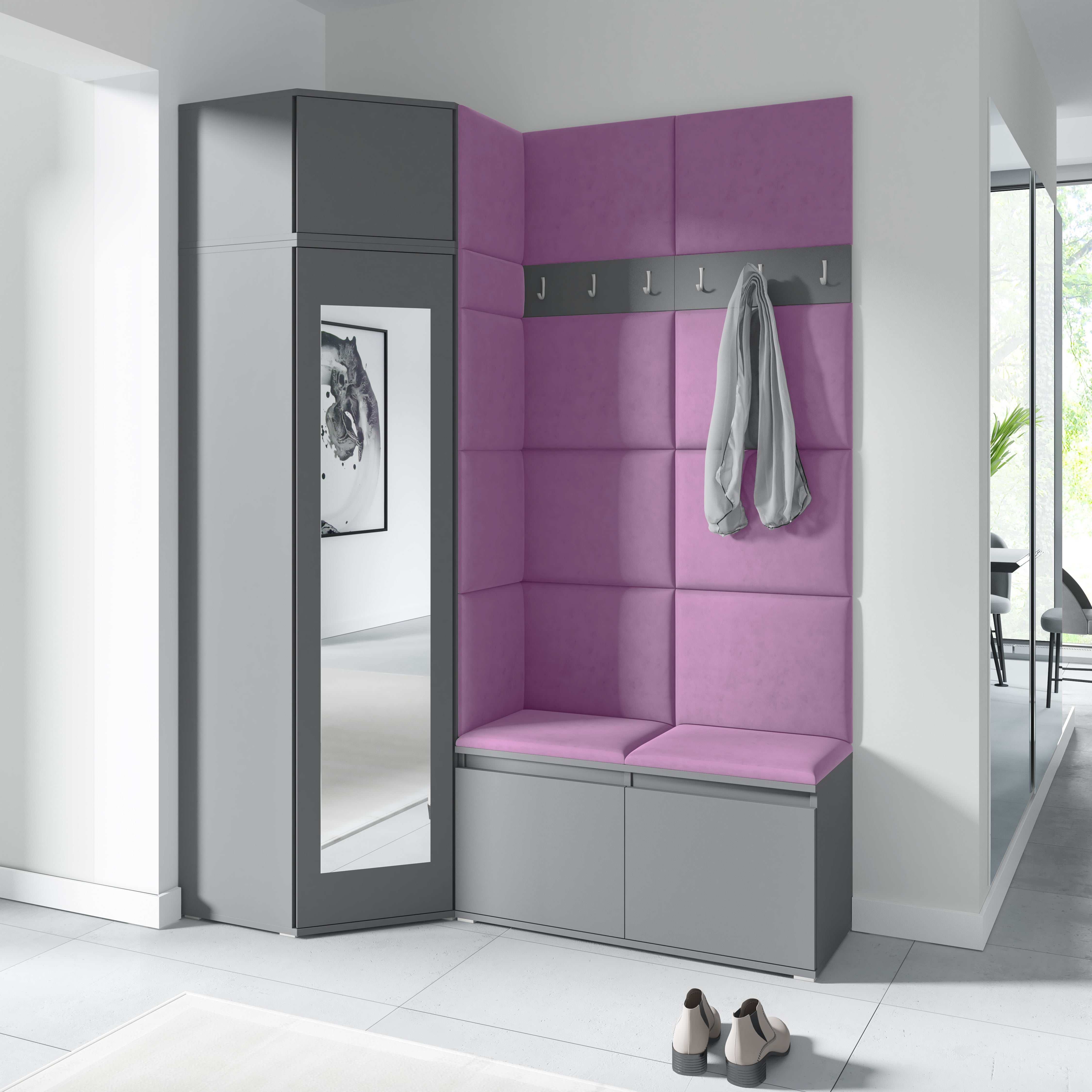 PK Emi 37 Hallway Wardrobe Graphite - Upholstered Panels in Various Colours