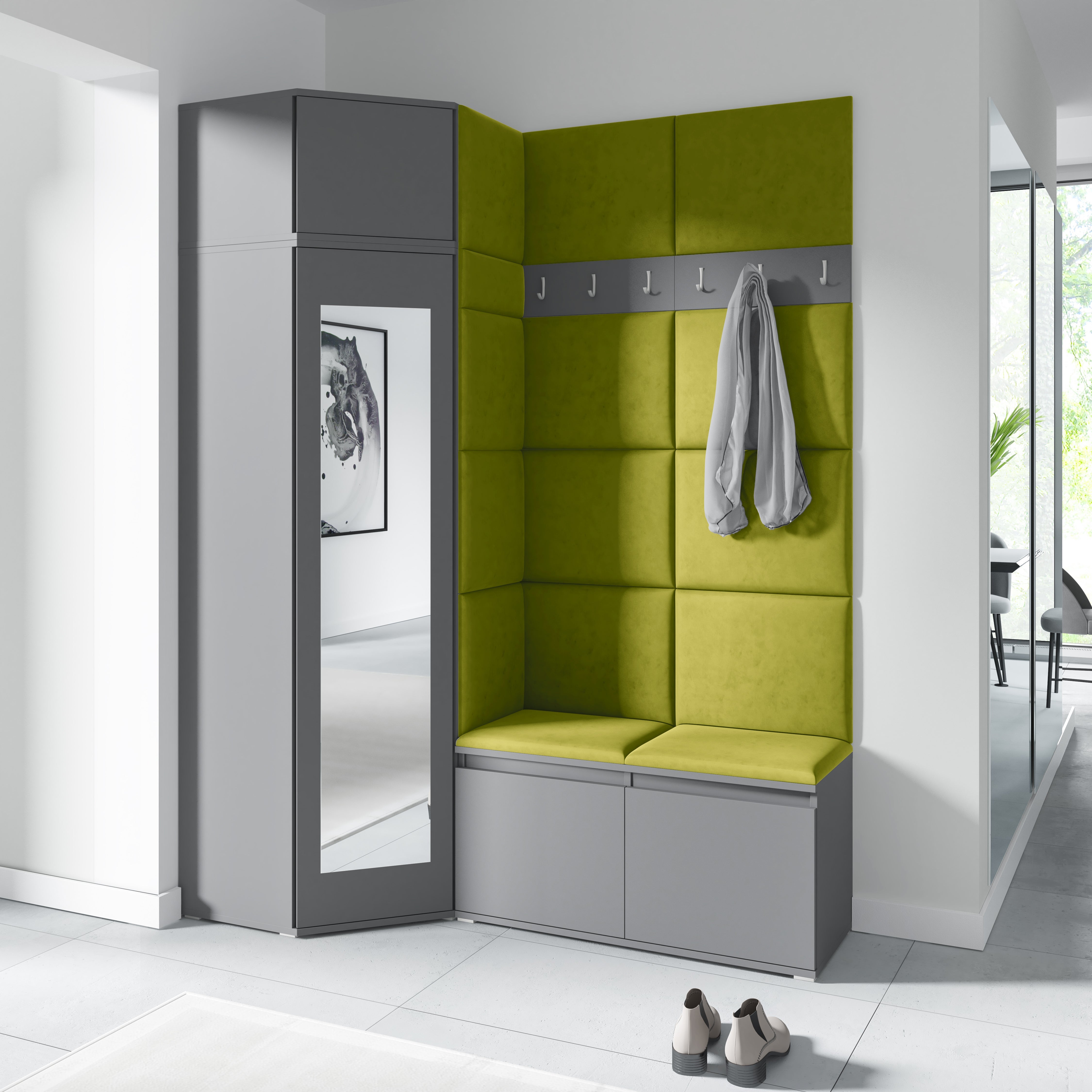 PK Emi 37 Hallway Wardrobe Graphite - Upholstered Panels in Various Colours