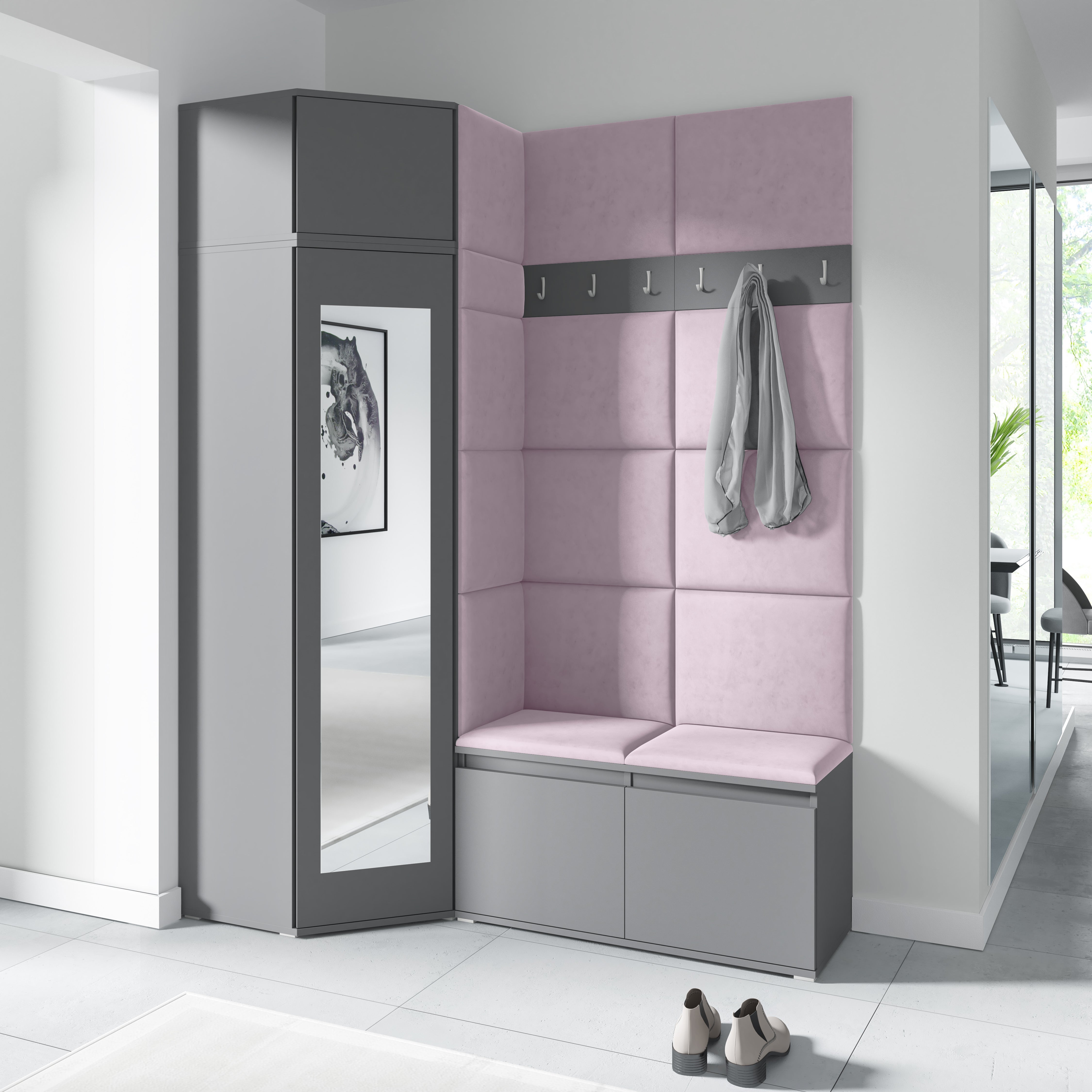 PK Emi 37 Hallway Wardrobe Graphite - Upholstered Panels in Various Colours