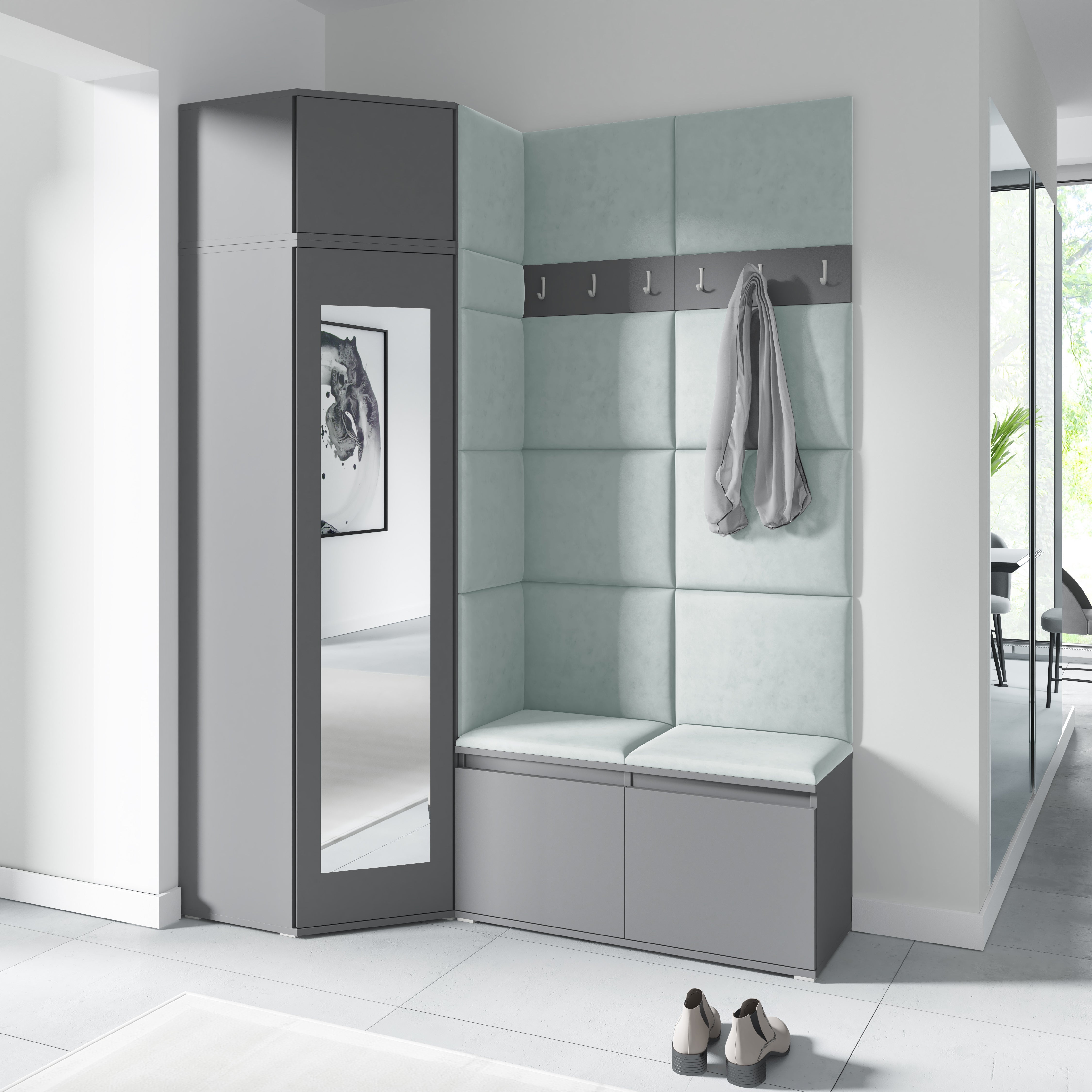 PK Emi 37 Hallway Wardrobe Graphite - Upholstered Panels in Various Colours