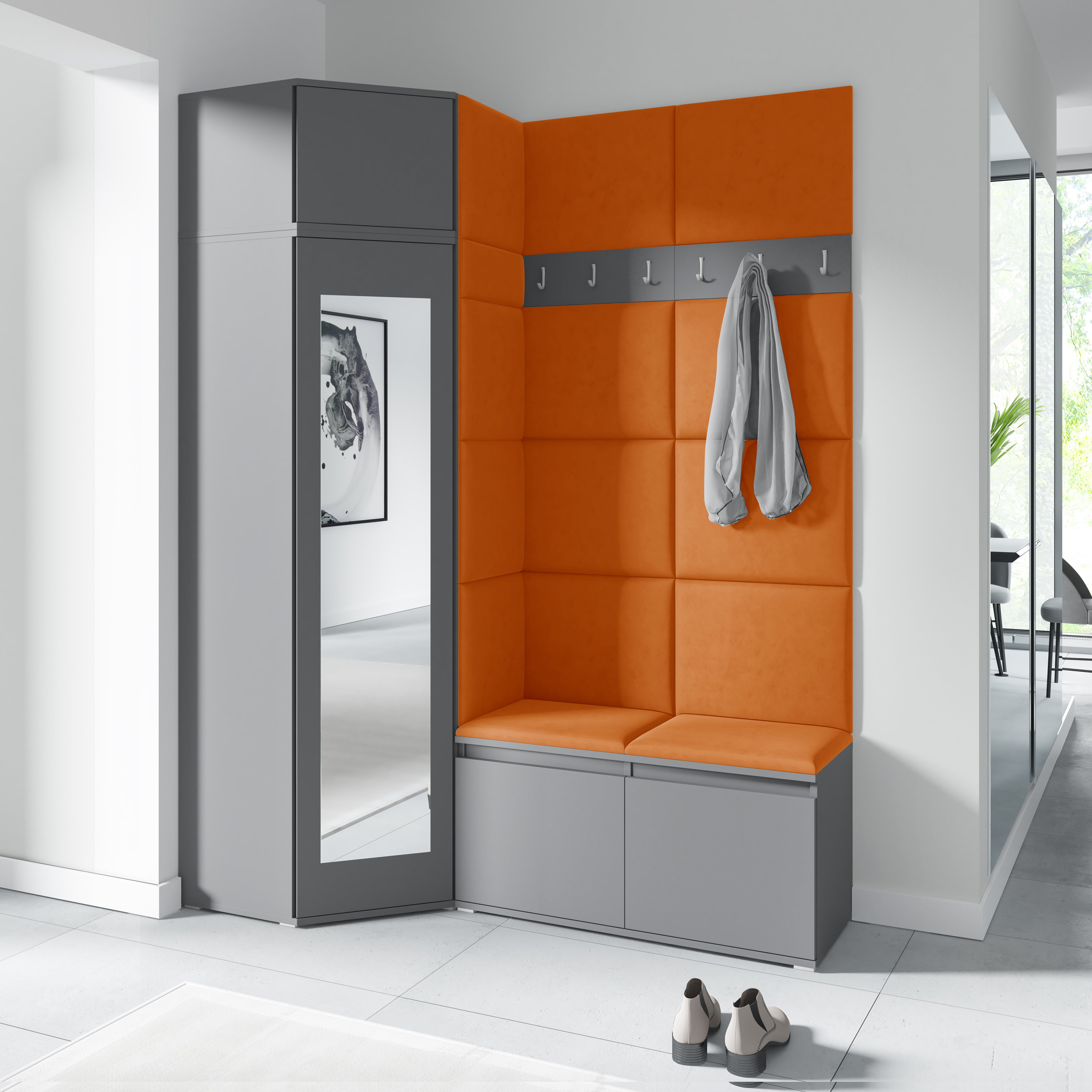 PK Emi 37 Hallway Wardrobe Graphite - Upholstered Panels in Various Colours