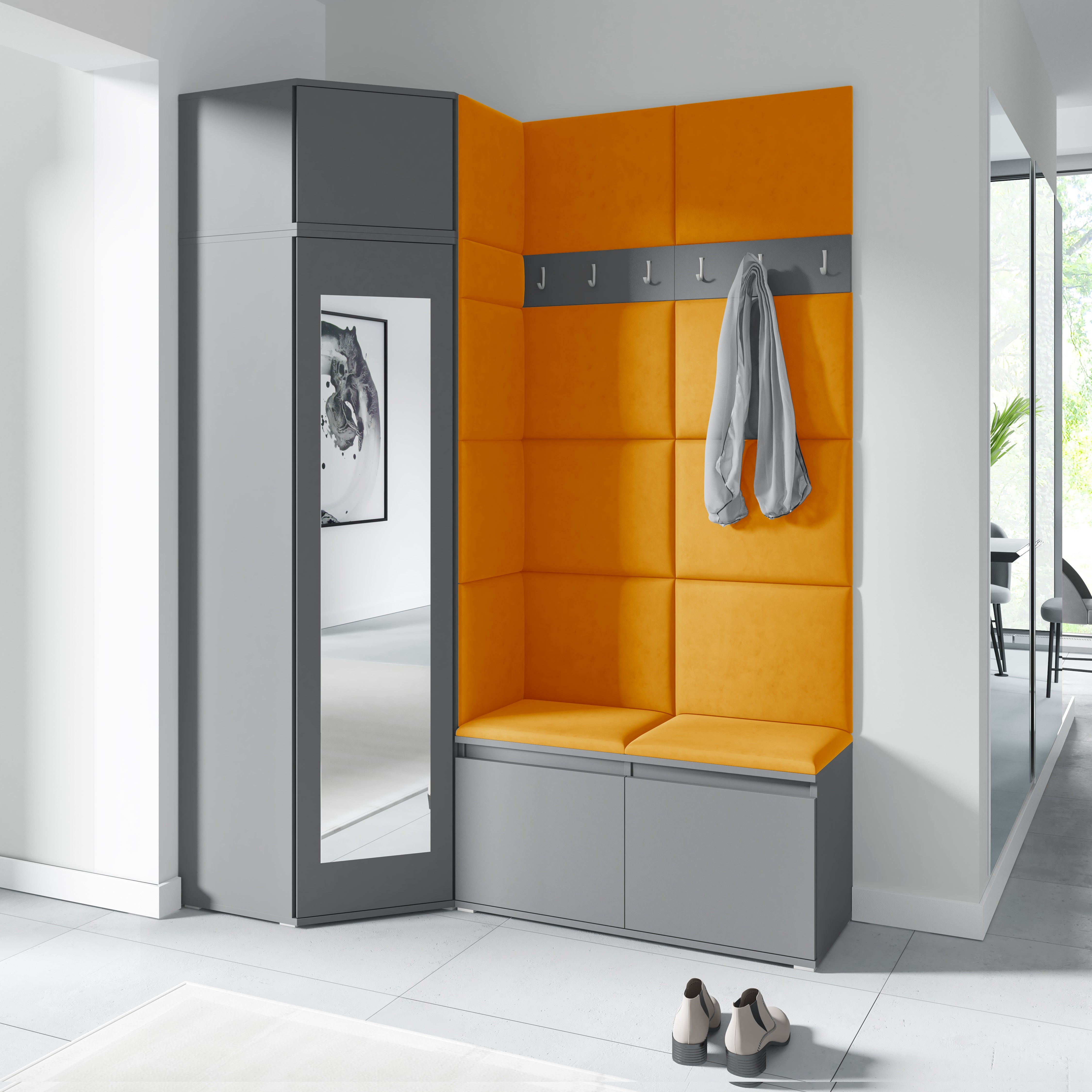 PK Emi 37 Hallway Wardrobe Graphite - Upholstered Panels in Various Colours