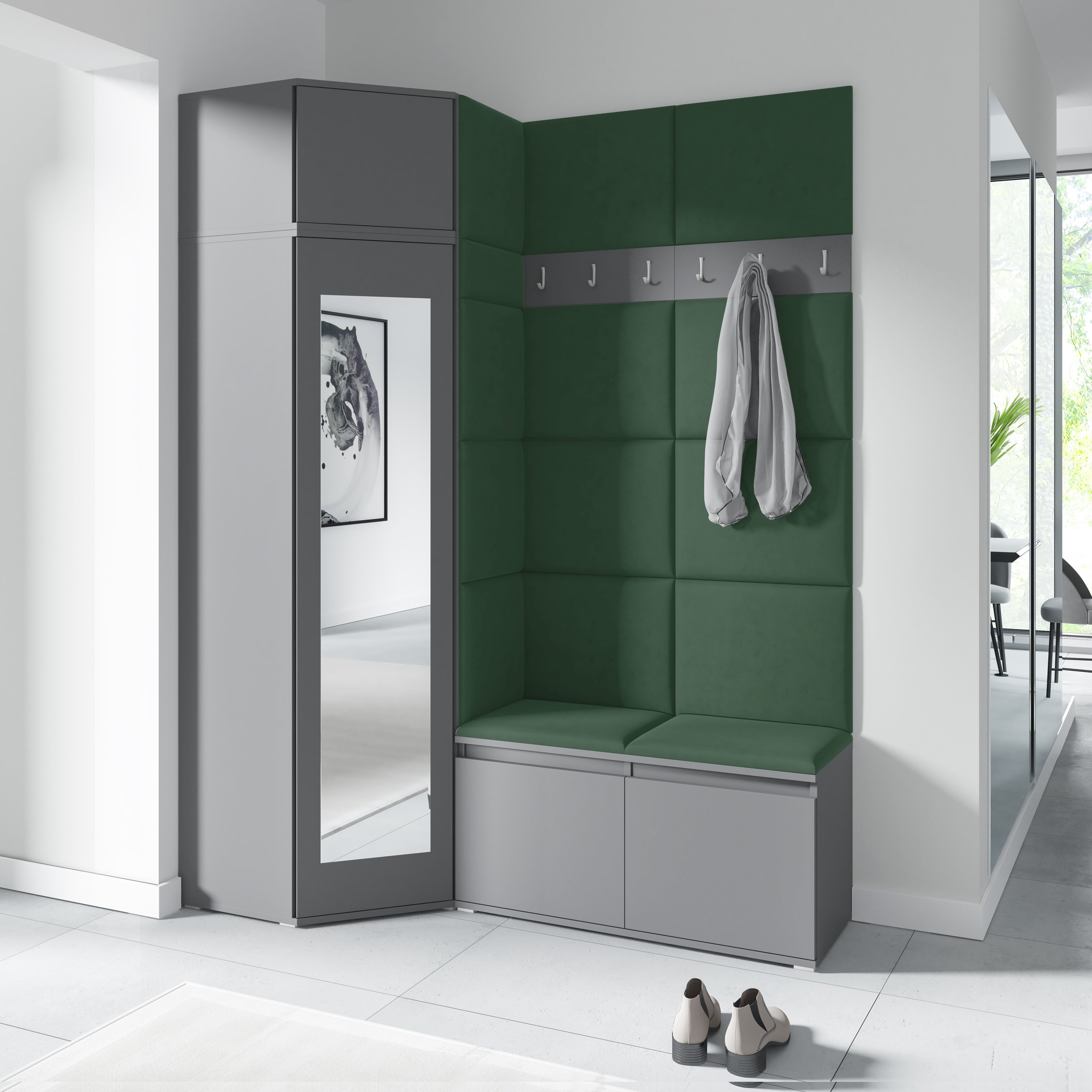 PK Emi 37 Hallway Wardrobe Graphite - Upholstered Panels in Various Colours