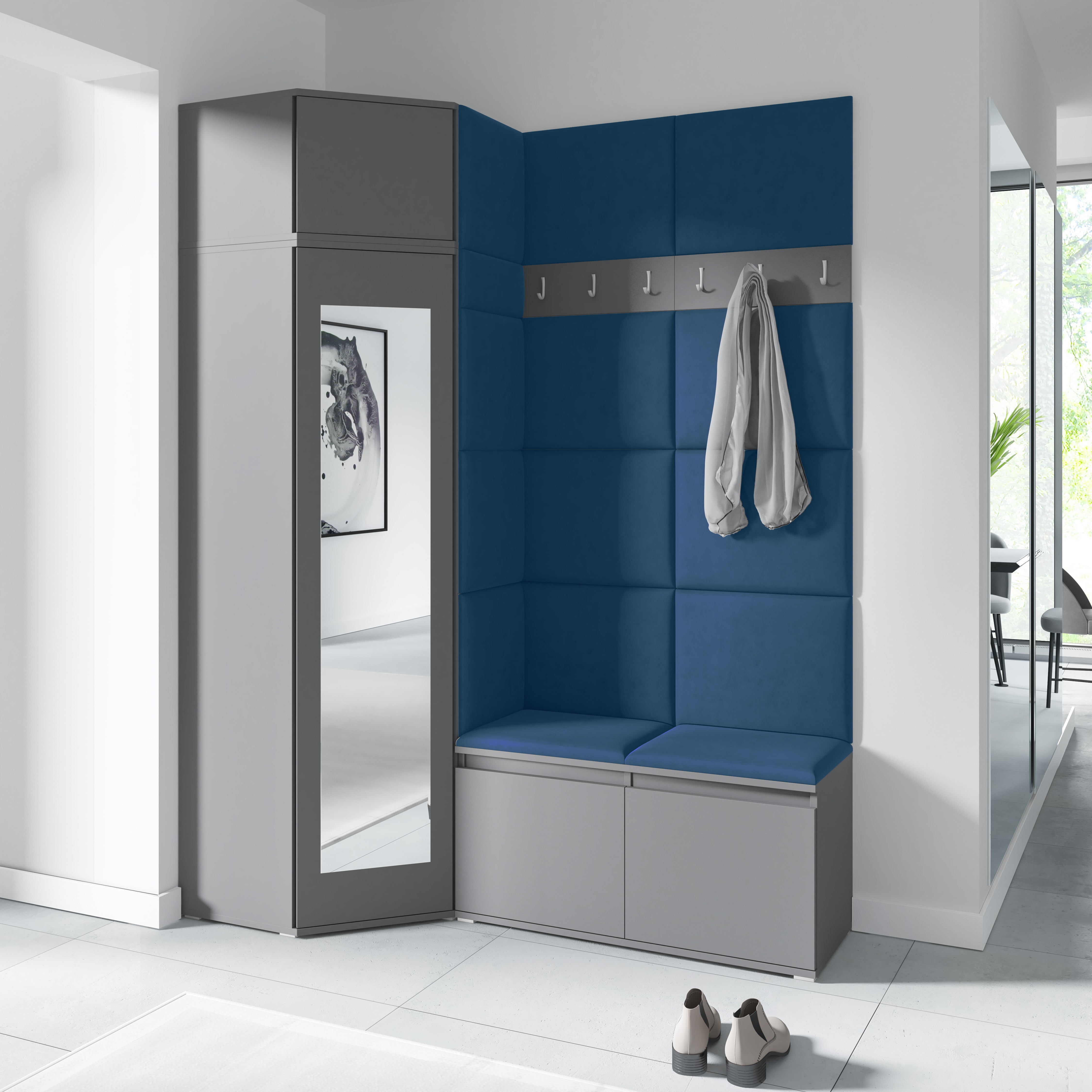 PK Emi 37 Hallway Wardrobe Graphite - Upholstered Panels in Various Colours