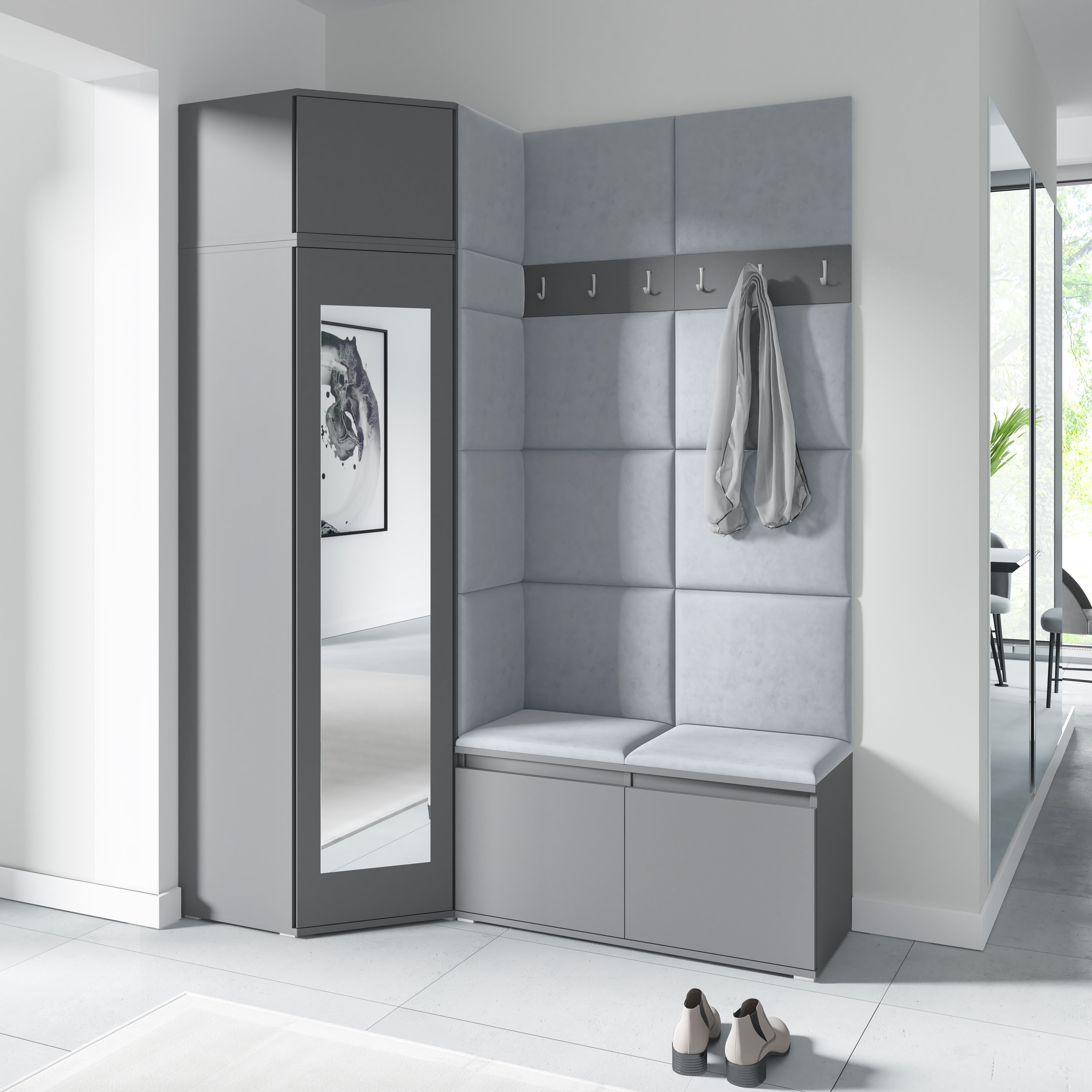 PK Emi 37 Hallway Wardrobe Graphite - Upholstered Panels in Various Colours