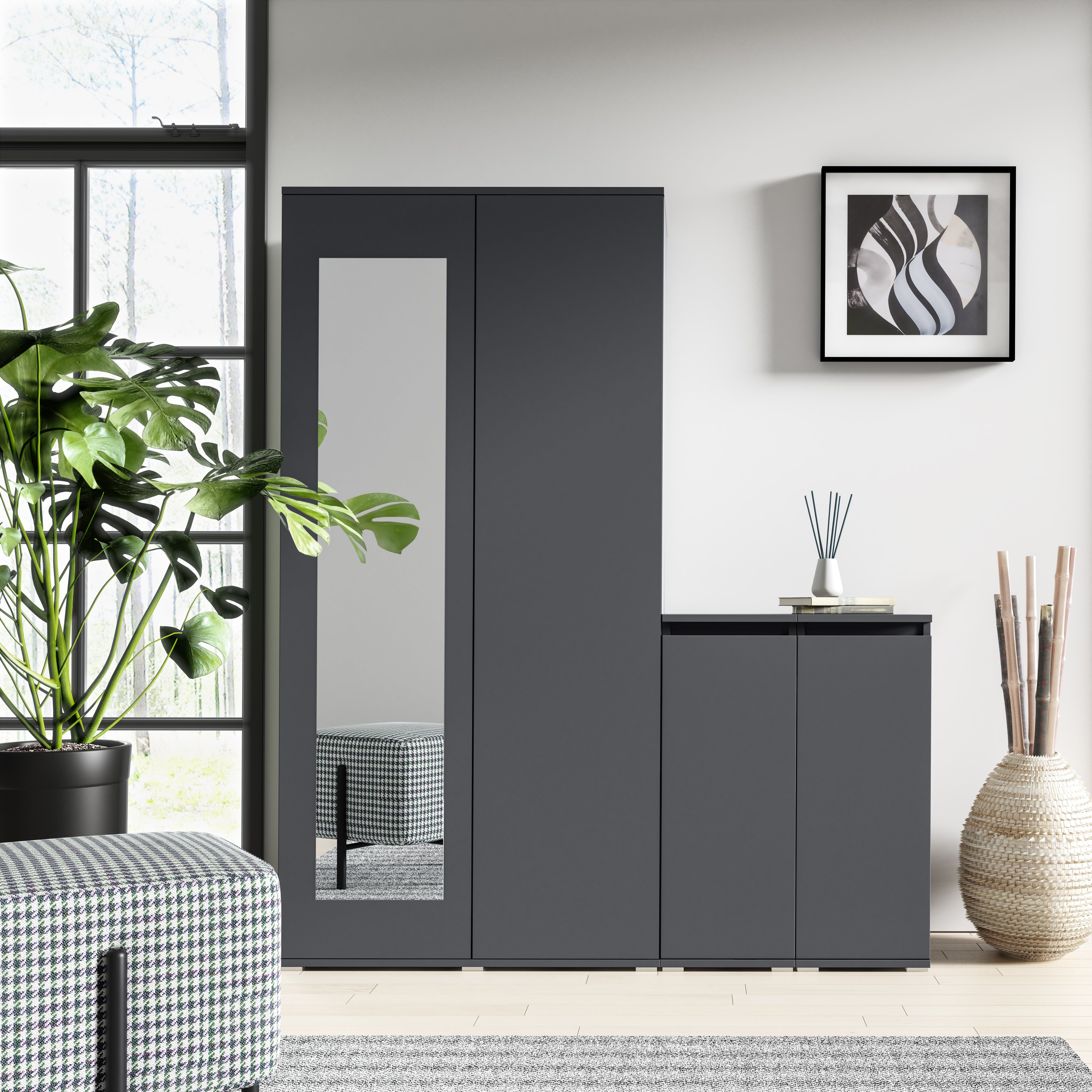 PK Emi 24 Hallway Wardrobe White/ Graphite/Aristan Oak-Black