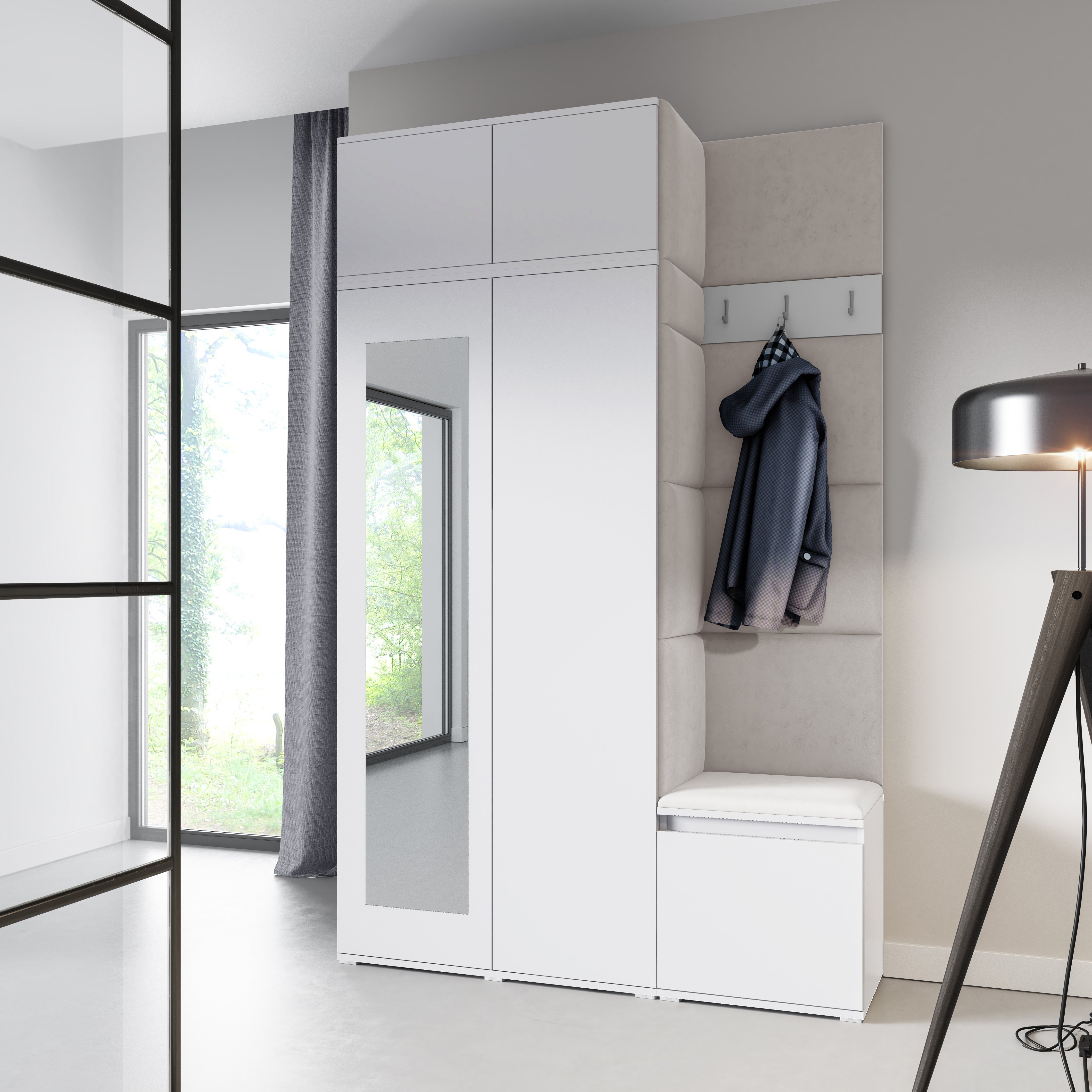 PK Emi 20 Hallway Wardrobe White - Upholstered Panels in Various Colours