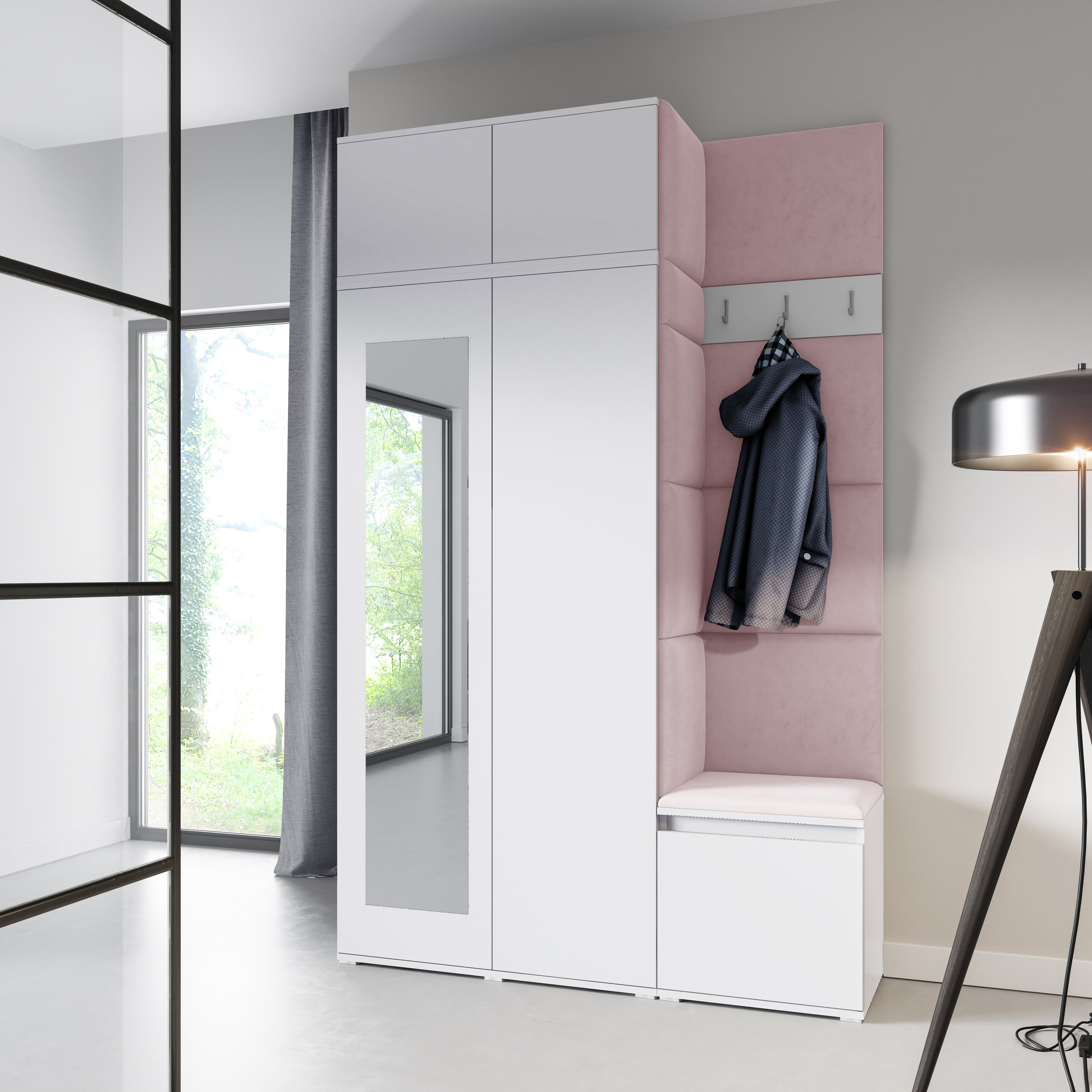 PK Emi 20 Hallway Wardrobe White - Upholstered Panels in Various Colours