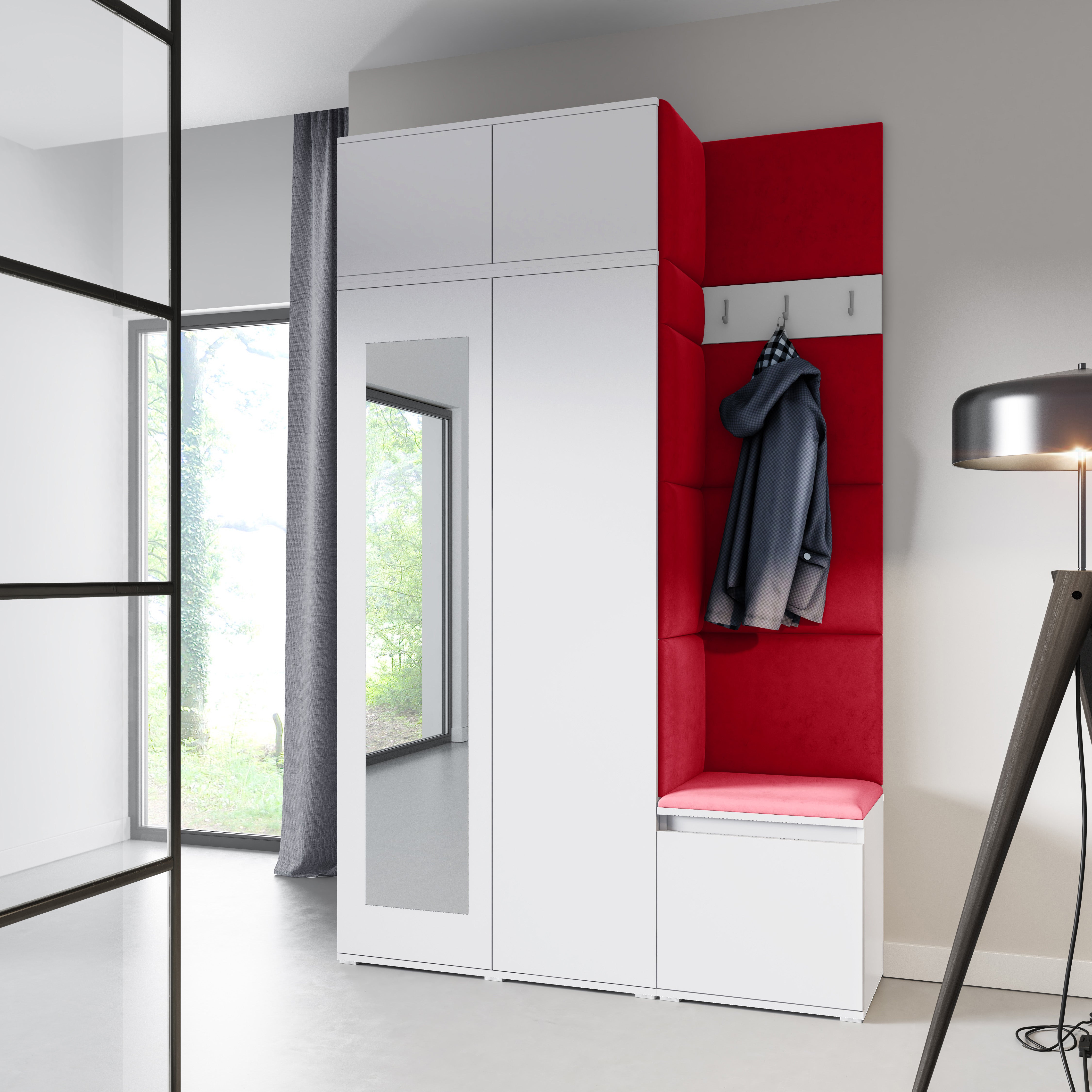 PK Emi 20 Hallway Wardrobe White - Upholstered Panels in Various Colours