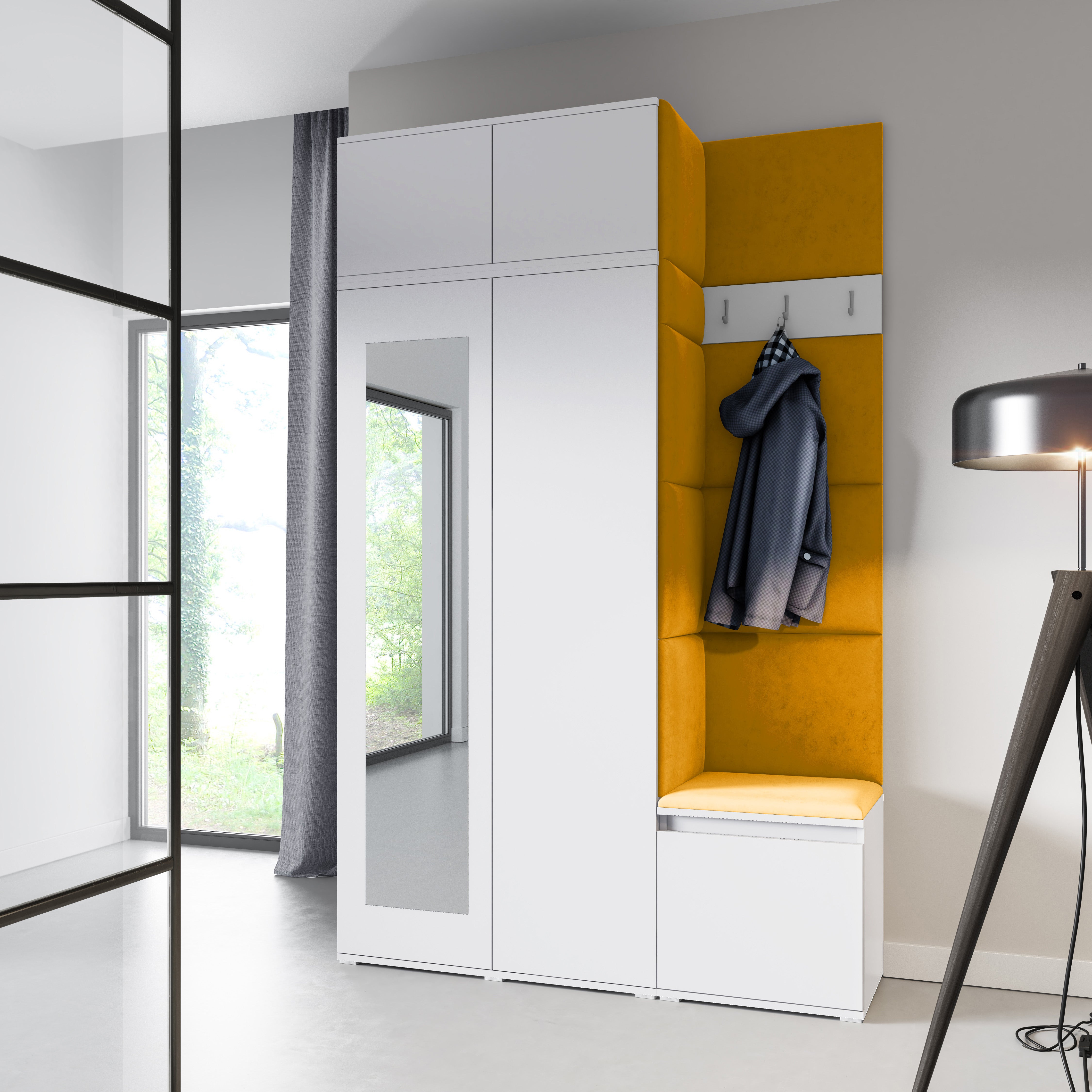 PK Emi 20 Hallway Wardrobe White - Upholstered Panels in Various Colours