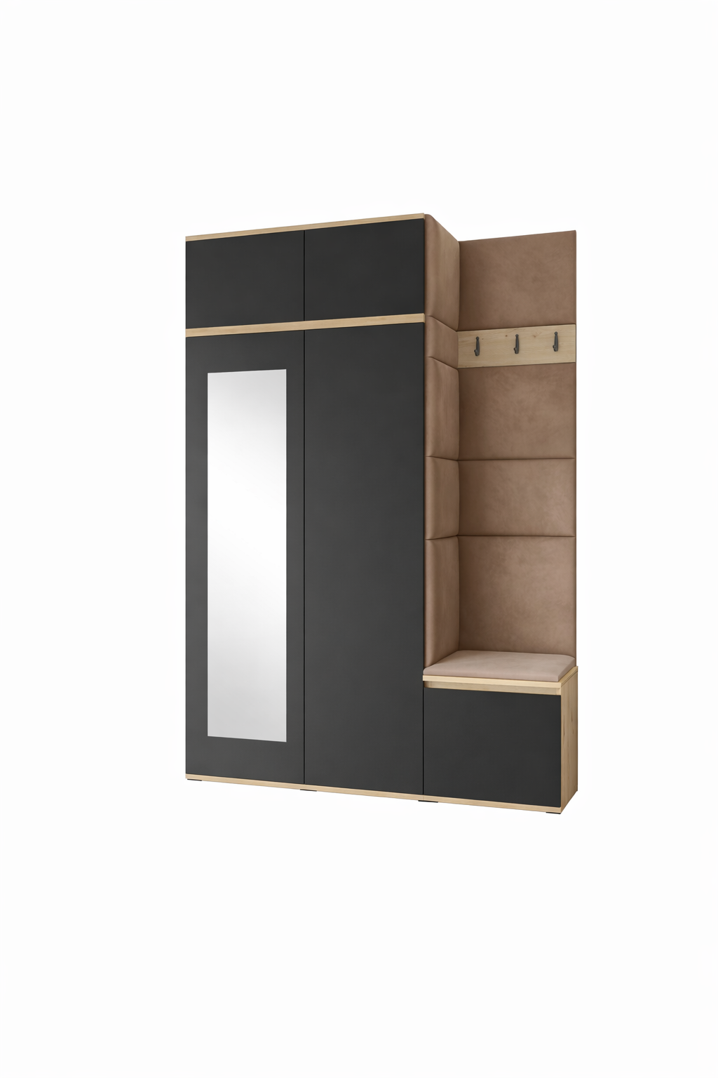 PK Emi 20 Hallway Wardrobe Artisan Oak / Black - Upholstered Panels in Various Colours
