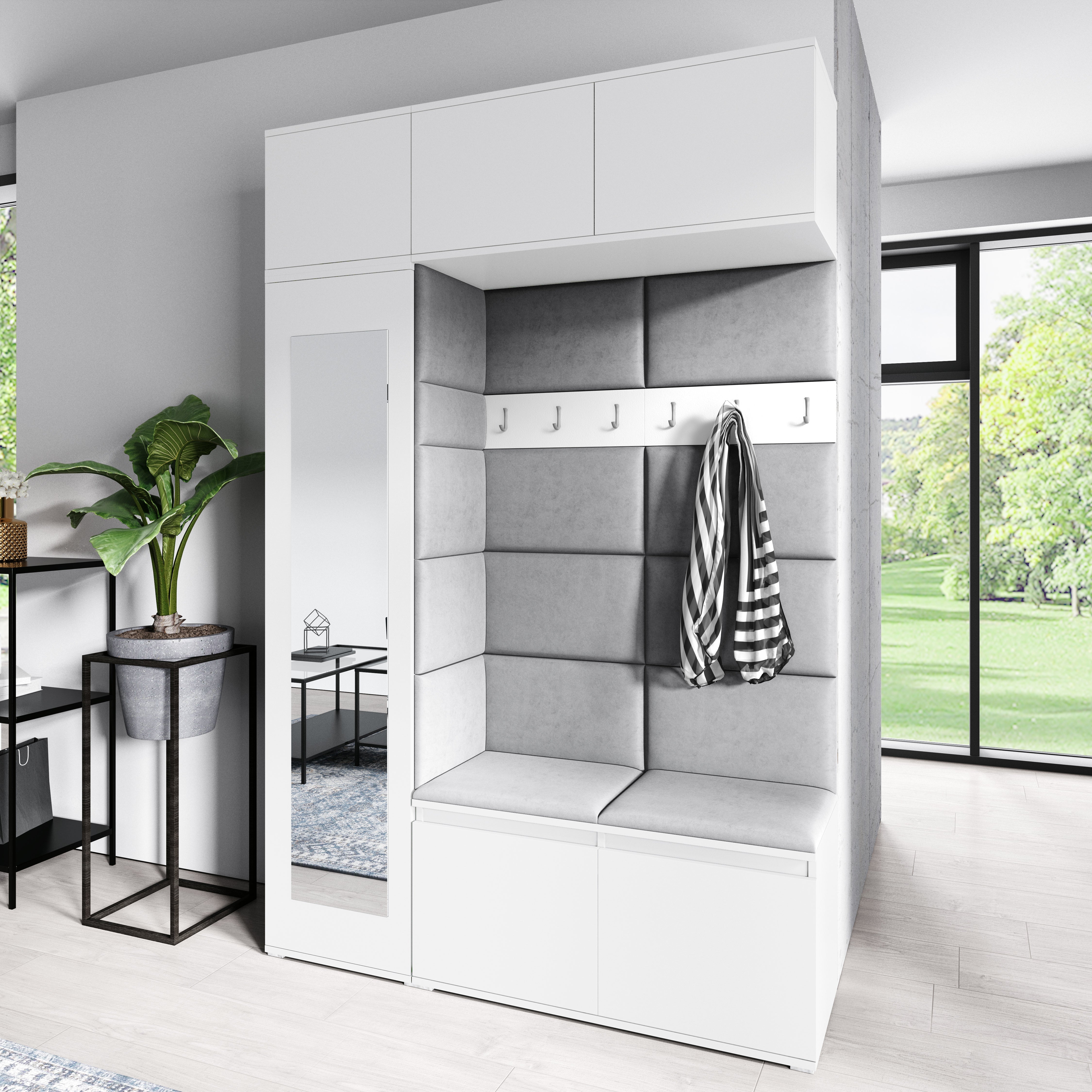 PK Emi 21 Hallway Wardrobe White - Upholstered Panels in Various Colours