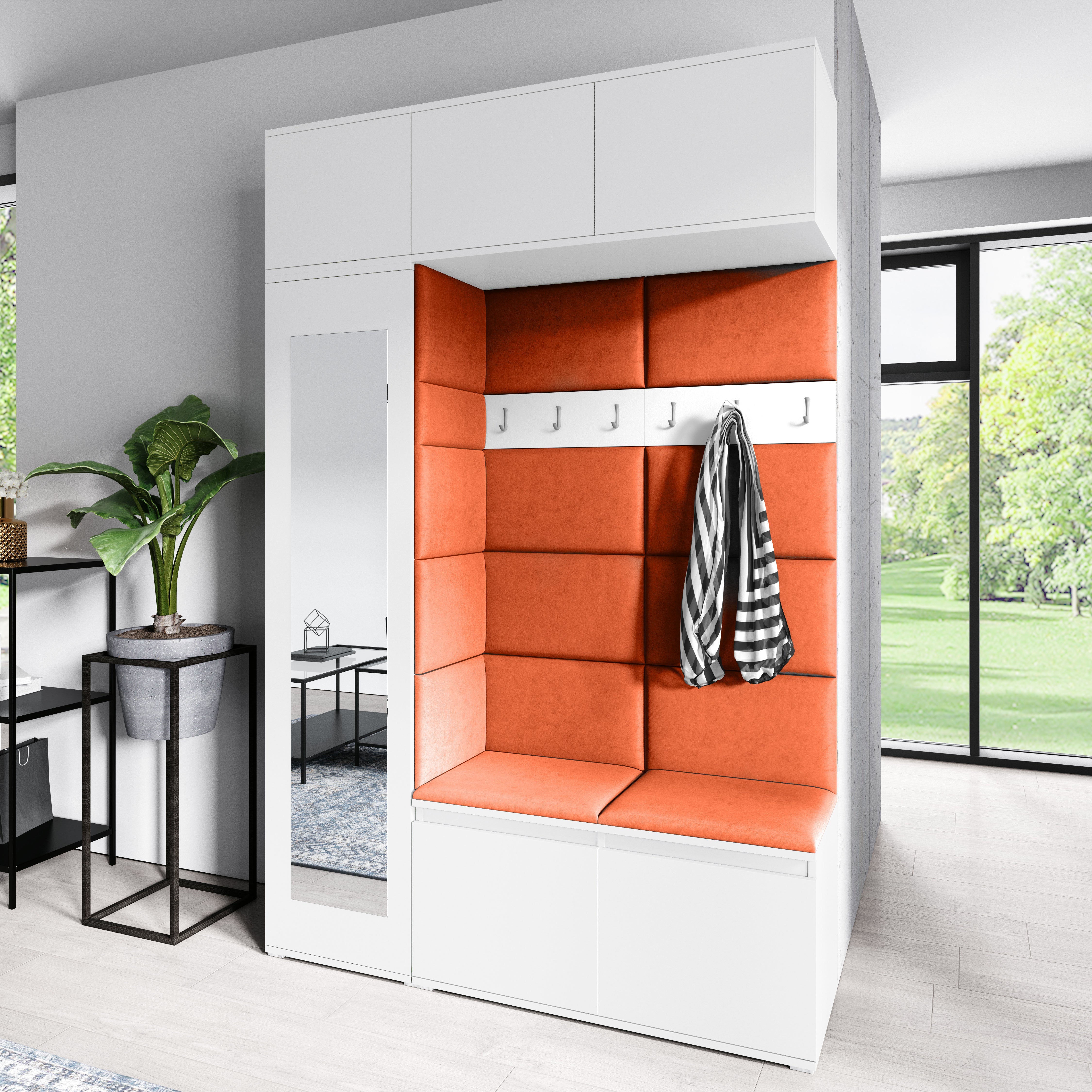 PK Emi 21 Hallway Wardrobe White - Upholstered Panels in Various Colours