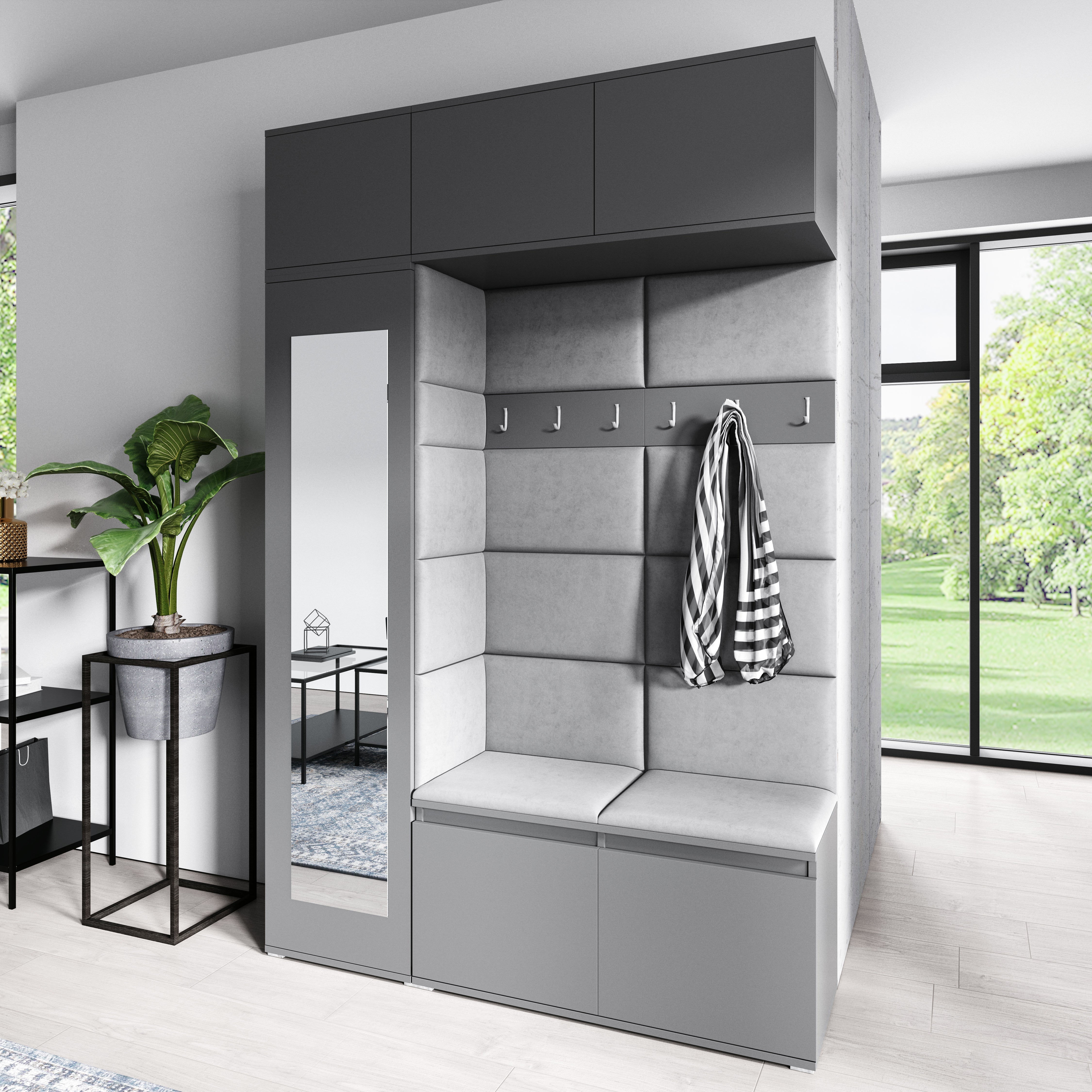 PK Emi 21 Hallway Wardrobe Graphite - Upholstered Panels in Various Colours