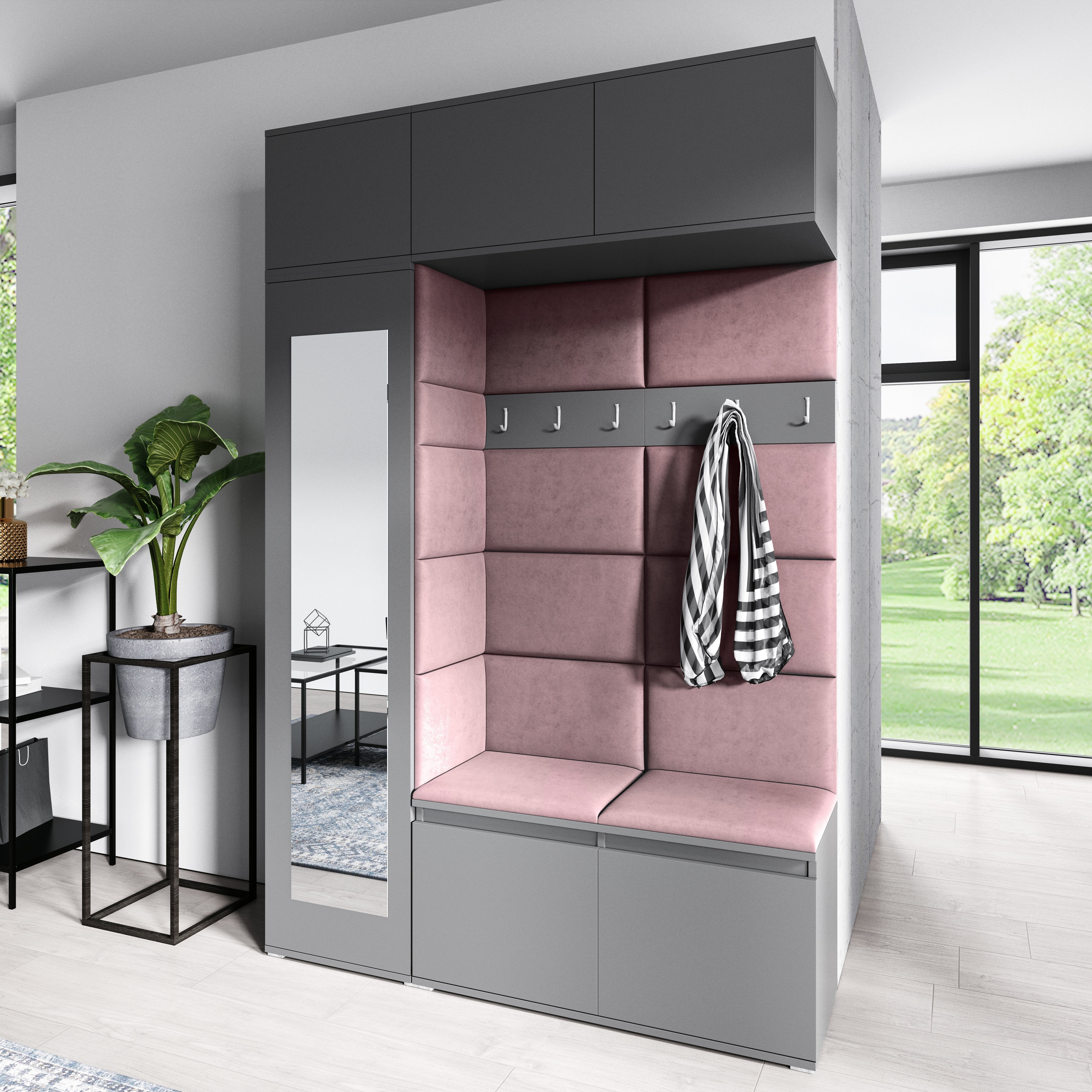PK Emi 21 Hallway Wardrobe Graphite - Upholstered Panels in Various Colours