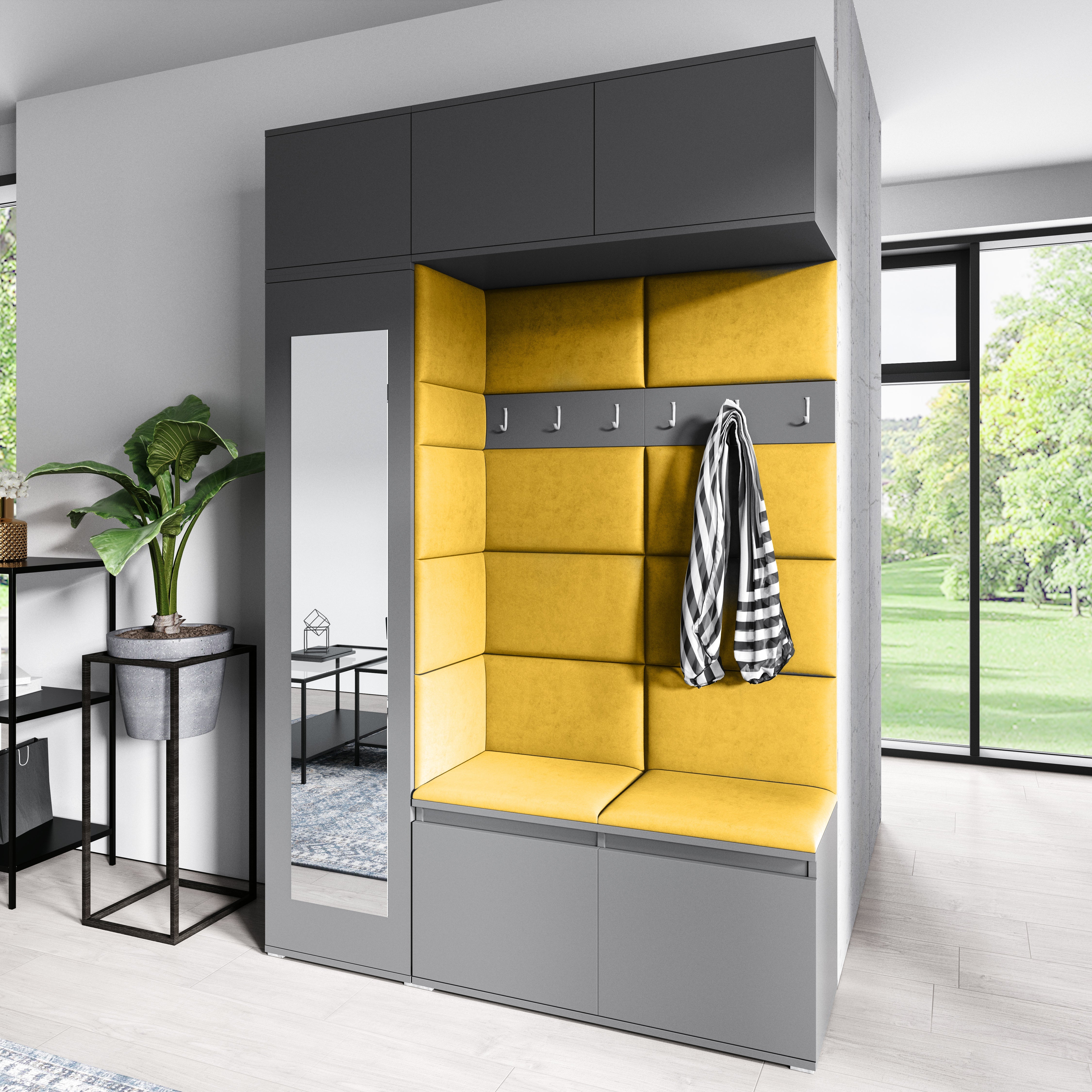 PK Emi 21 Hallway Wardrobe Graphite - Upholstered Panels in Various Colours