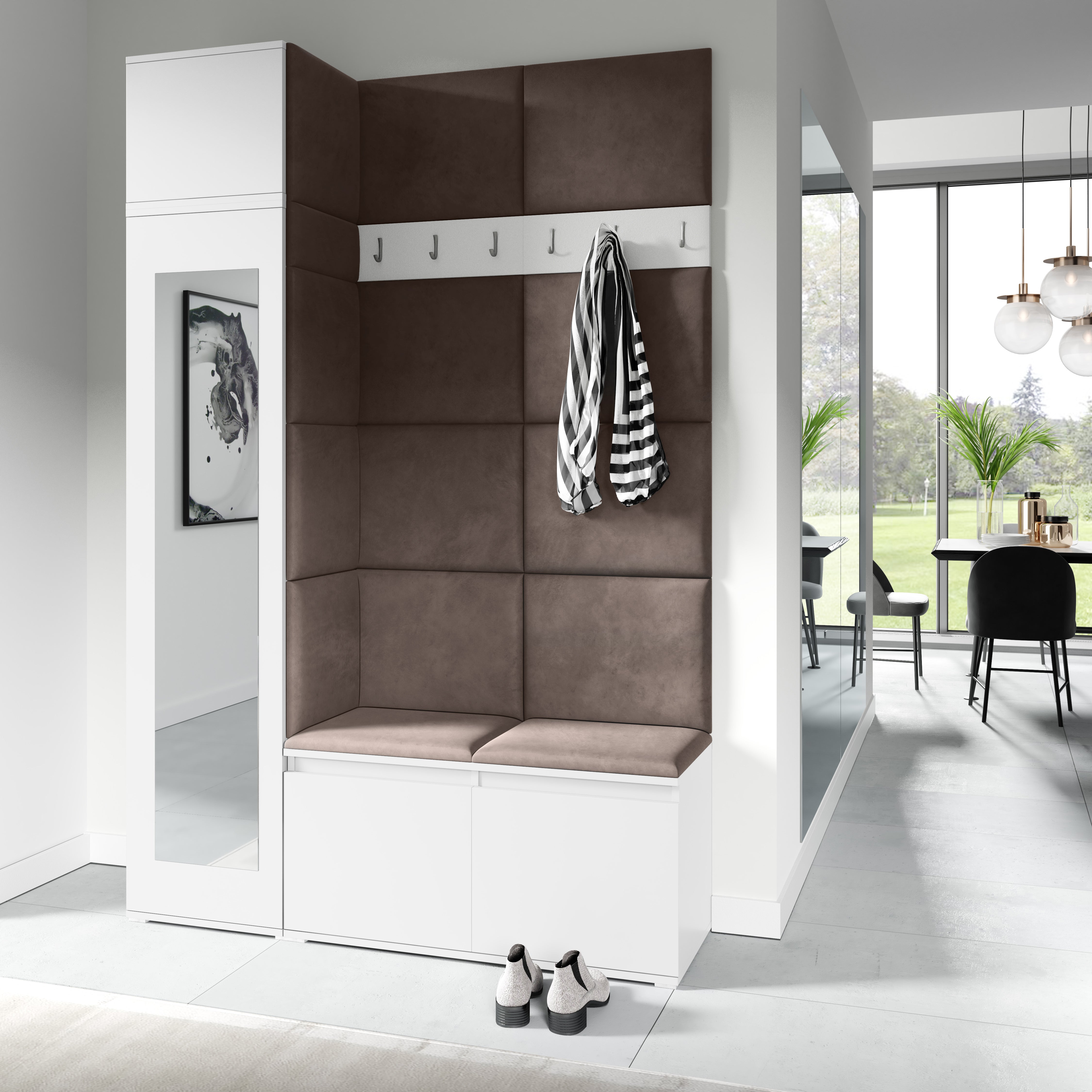 PK Emi 22 Hallway Wardrobe White - Upholstered Panels in Various Colours